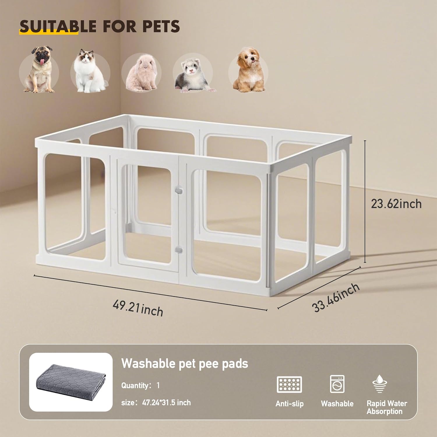 Acrylic Dog Playpen-Clear Dog Play Pen Indoor for Puppy-24”H Transparent Pet Fence for Small Animals with Easy Assembly,1door+1Panel White(2PCS)