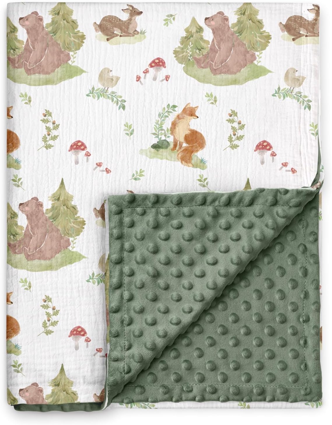 GLLQUEN BABY Blankets for Unisex Newborn Super Soft Nursery Minky Blankets with Muslin Cotton Front and Dotted Fleece Backing, Forest Stories, 30 x 40 inches