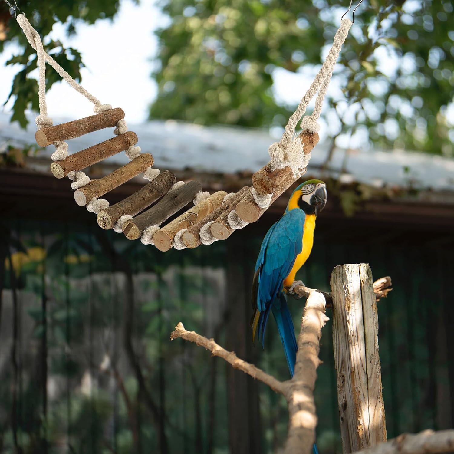 Parrot Cage Ladder Bird Bite-Resistant Natural Wood and Rope Grinding Claw Ladder Indoor Plaything for Budgerigars and Small Cage Birds