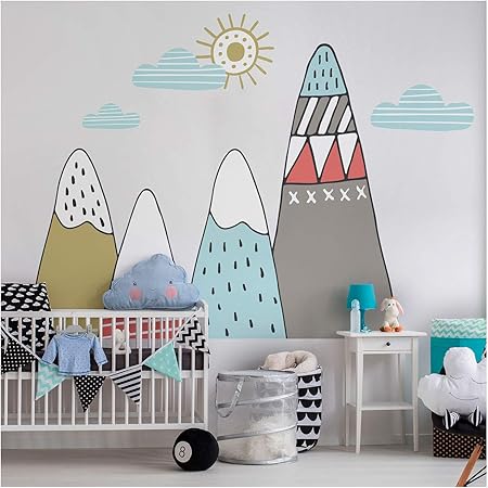 Grand Bebe Chambre Decal Theme Aventure Decor Enorme Montagne Nuage Oiseau Chambre D Enfant Pepiniere Stickers Muraux Amovibles Peintures Murales 286x127cm Amazon Fr Bricolage