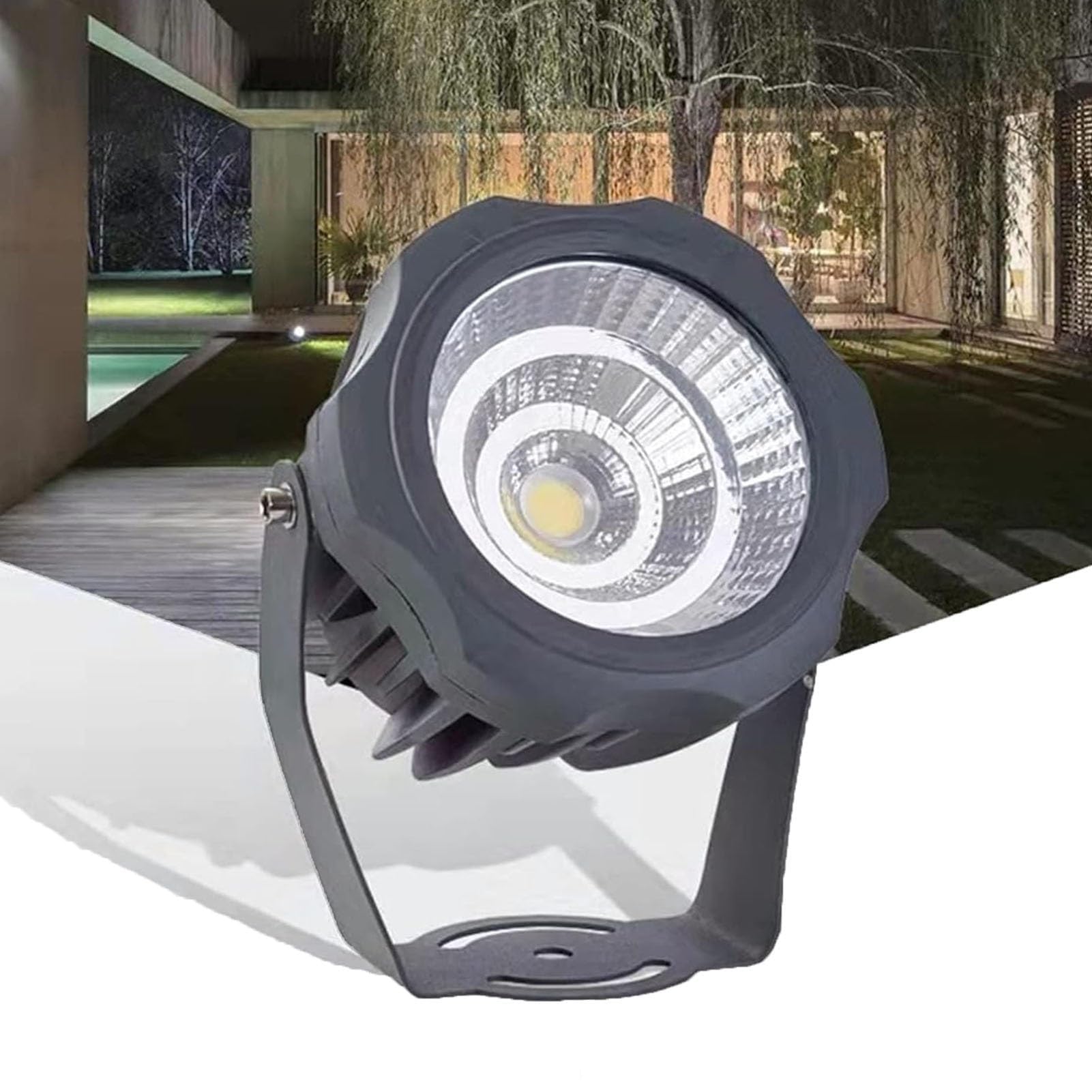 Projecteur LED D'extérieur Rond COB, Longue Portée, Éclairage Paysager À Angle Réglable, Étanche IP65, pour Mur, Publicité, Bâtiment, Pelouse(Warm White,20W(AC110-220V))