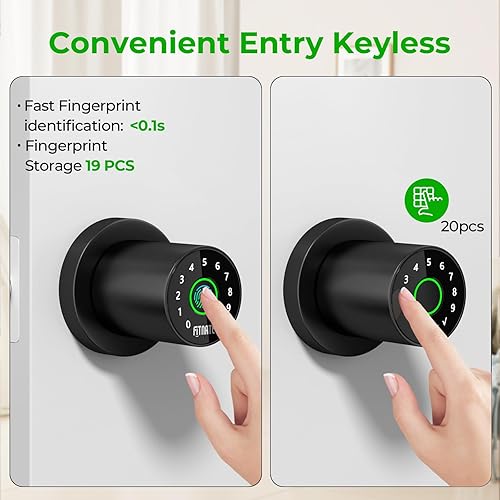 Miniatura 4 de FITNATE Pomo de puerta de huellas dactilares con teclado, perilla de puerta inteligente con control de aplicación, cerradura de puerta biométrica