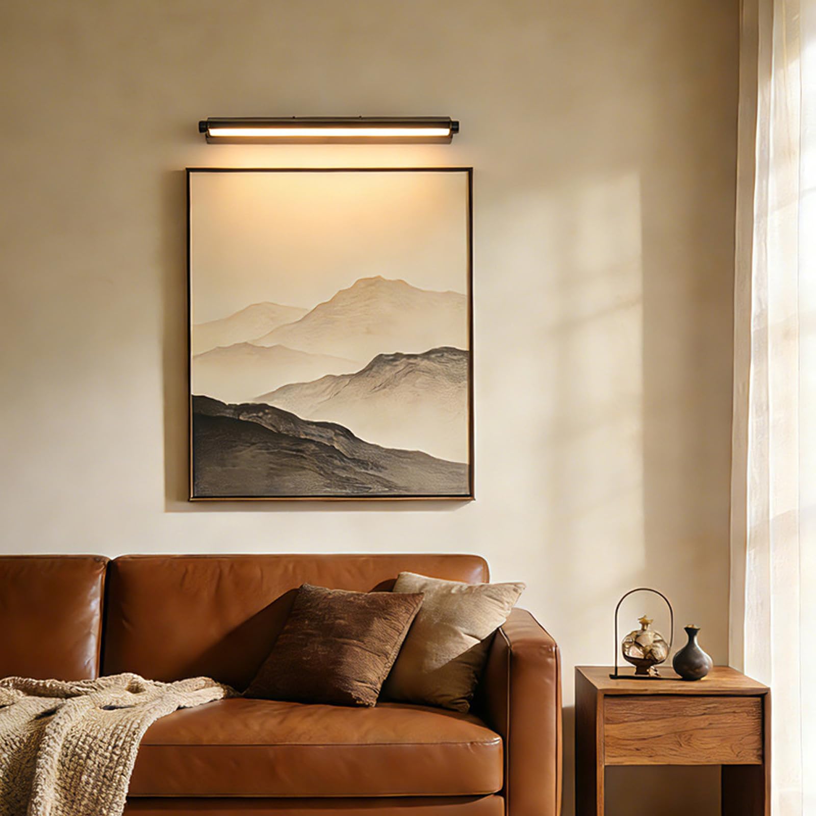 LED Spiegelleuchte Bad Wandleuchten Modern Minimalistisch Wandbeleuchtung Bildbeleuchtung Make-up Wandleuchte für Badschrank Spiegelschrank Schminktisch Wohnzimmer (Schwarzes Warmes Licht,60cm)