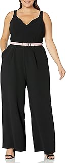 City Chic Women's Apparel womens Strappy Wide Legged Solid Jumpsuit With Contrast Belt