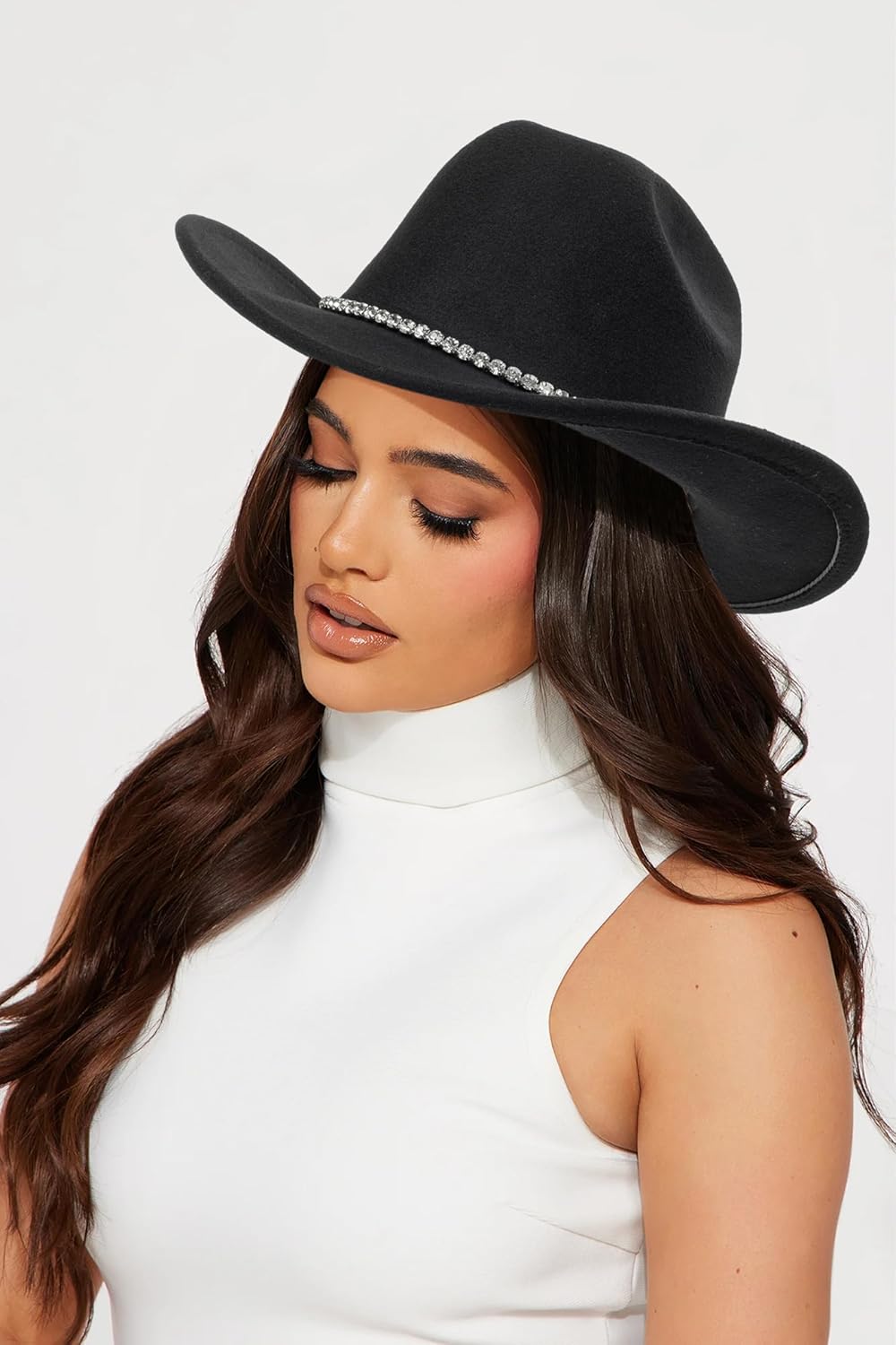 Glitter Silver Black Cowboy Hats for Women - Western Sparkly Rhinestone Cowgirl Hat for Ladies Size M-L - Image 6