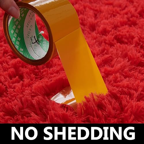 Miniatura 4 de TABAYON Alfombra roja lanuda de 2 x 3 pies para sala de estar, antideslizante, extra cómoda, esponjosa, para decoración de interiores y hogar