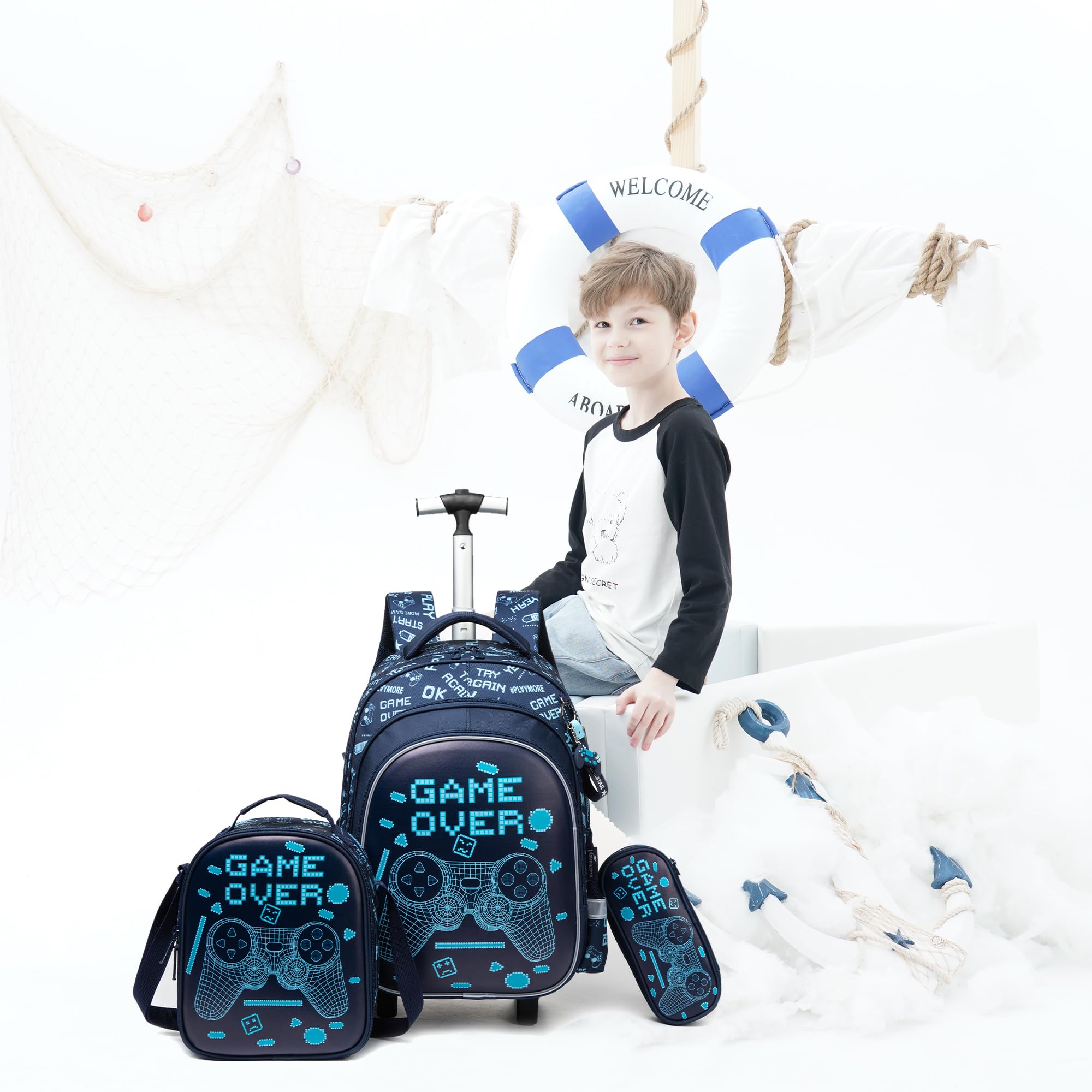 HTgroce Mochila Escolar con Ruedas Niños Trolley 8 años.