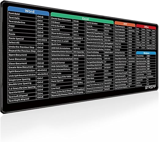 STRIFF Windows & Office Keyboard Shortcuts Desk Mat | Gaming Mouse Pad Extended Size (800mm x 300mm x 2mm) Stitched Edges| Non-Slip Rubber…