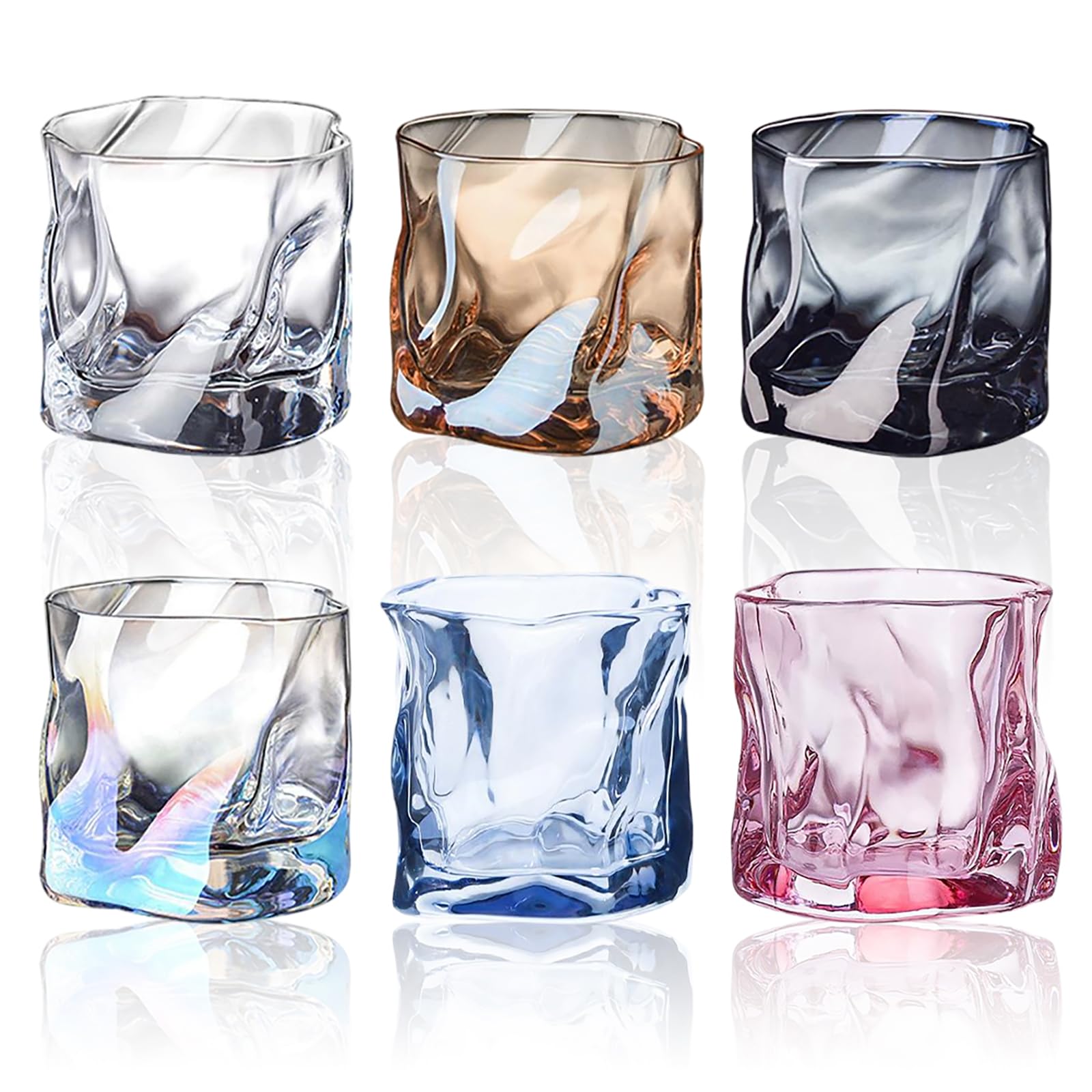 Set 6 Bicchieri da Acqua, Capacità 200 ml 8 * 8 CM, Bicchieri Acqua Vetro Irregolare, Design Minimal per Ristoranti e Feste, 6 Colori