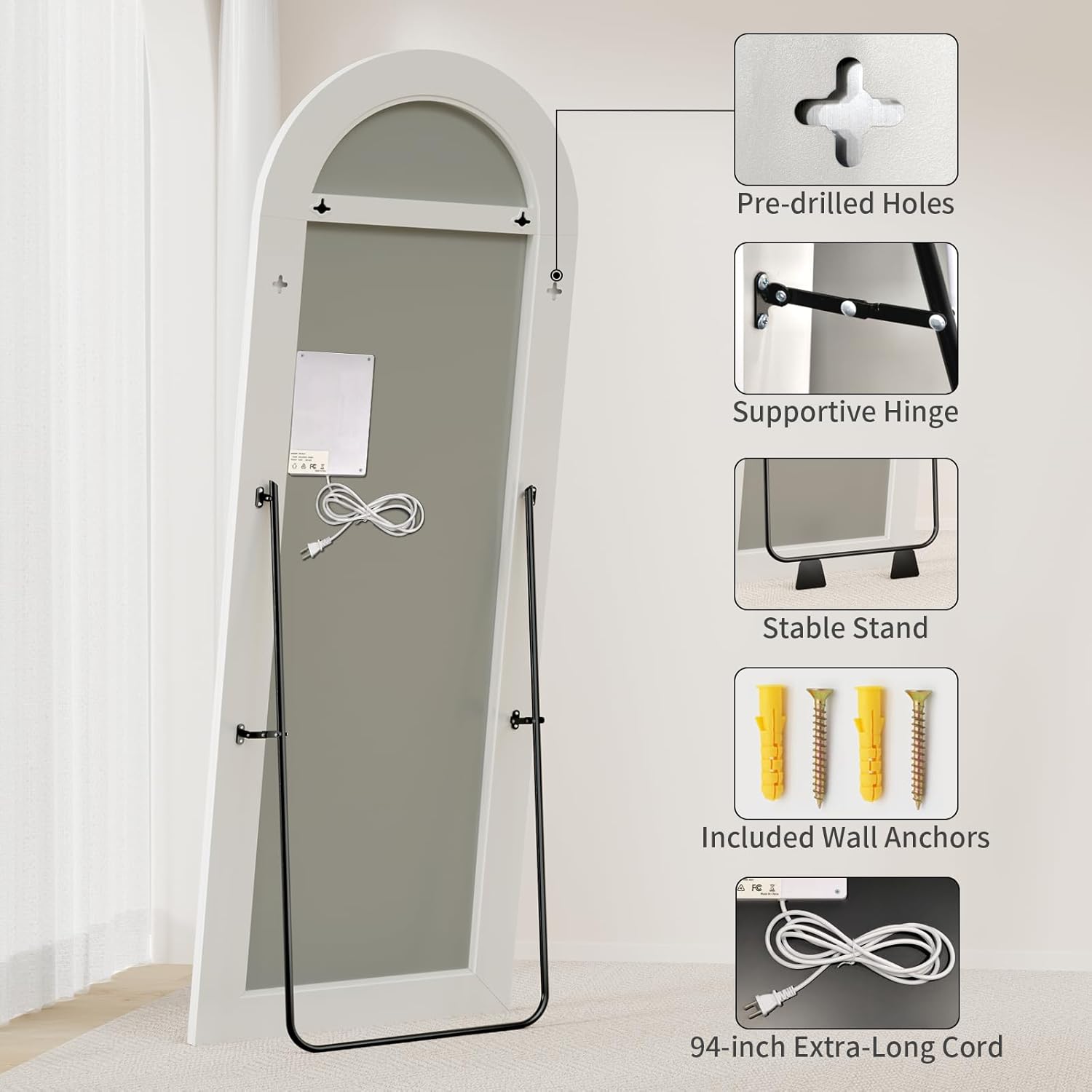 Koonmi Full Length Mirror Door Hanging with LED Lights 48x16 Koonmi Full Length Mirror Door Hanging with LED Lights 48x16