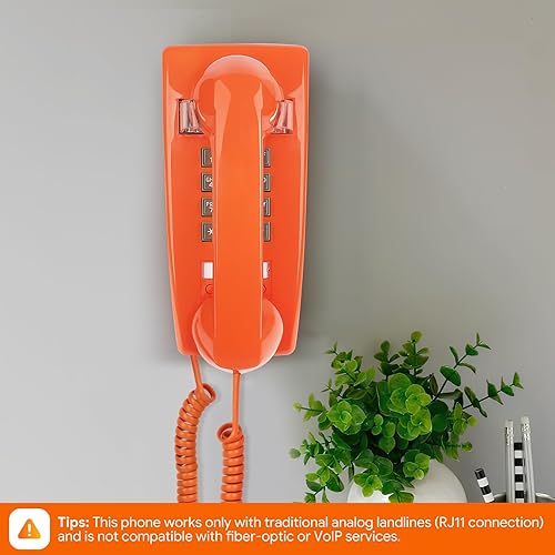Miniatura 5 de Sangyn Teléfonos de pared retro para teléfono fijo con timbre mecánico fuerte, teléfono vintage de montaje en pared con volumen ajustable a la