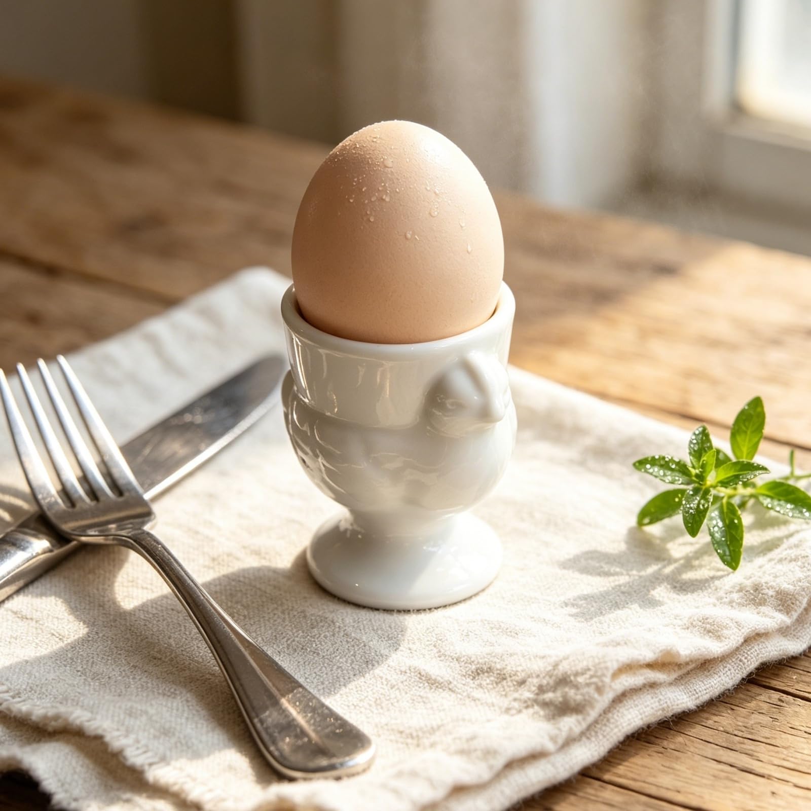 Lot de 6 coquetiers en céramique avec motif de poules, 1/2/4/6 pièces, passent au lave-vaisselle, au four, au micro-ondes, pour Pâques et petit déjeuner (blanc)