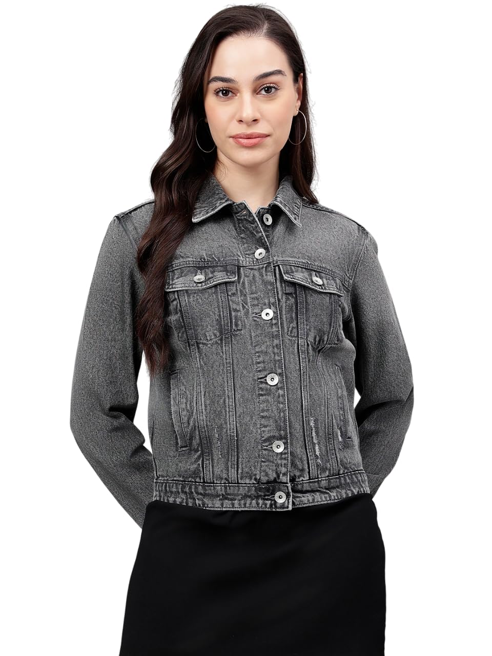 xpose Women solid denim jacket, has a spread collar, pockets,has a button closure, long sleeves, straight hemline, cotton lining-picture-38