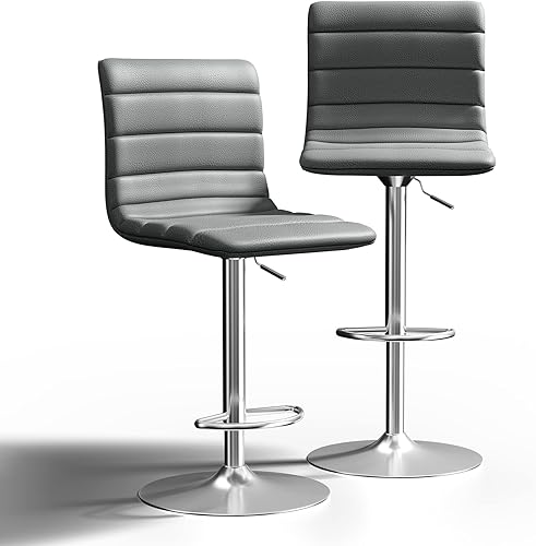 NicBex Taburetes de bar giratorios modernos de piel sintética ajustable, juego de 2 taburetes de bar de isla de cocina, color gris