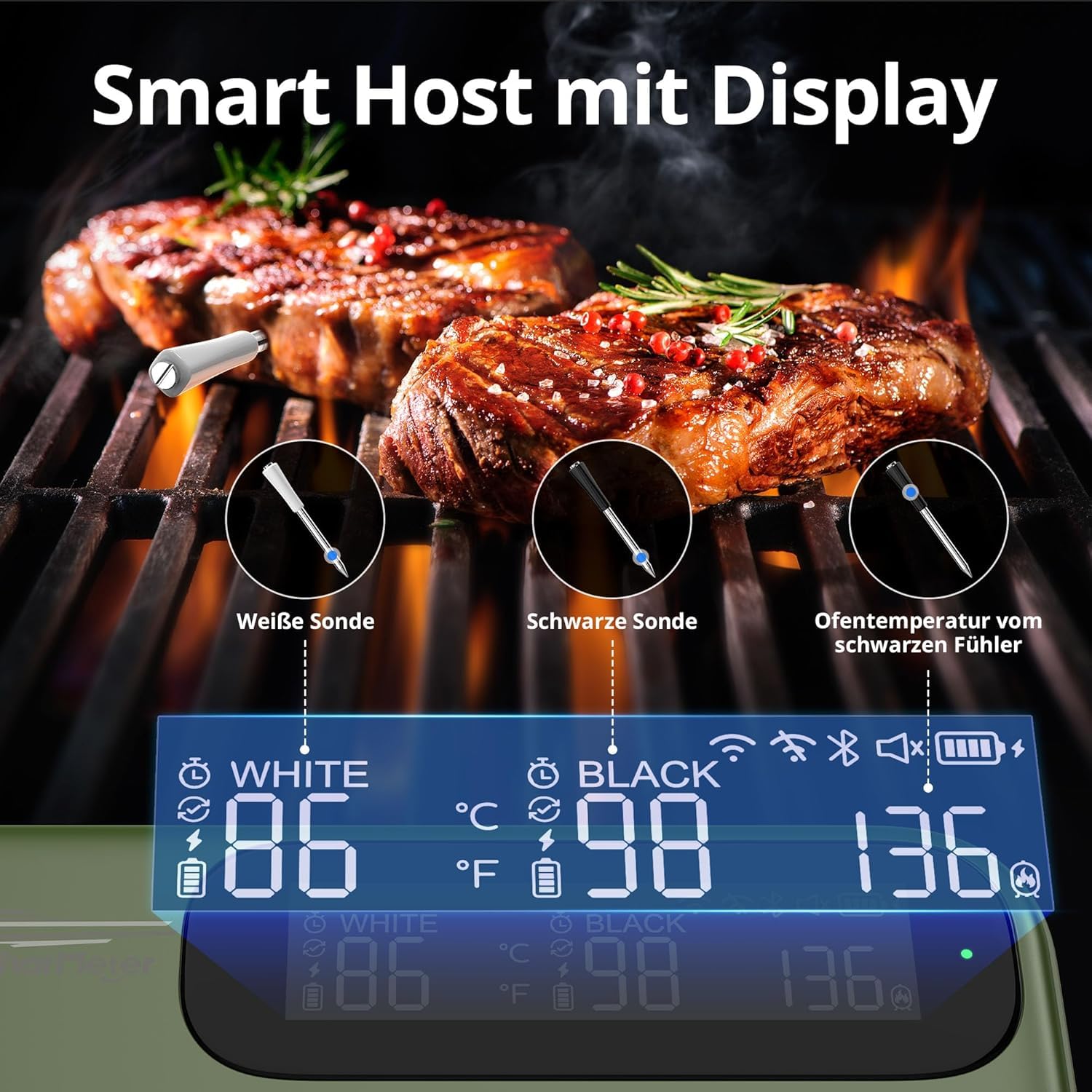 Fleischthermometer Kabelloses mit WLAN 5G und Bluetooth(2 sonden)