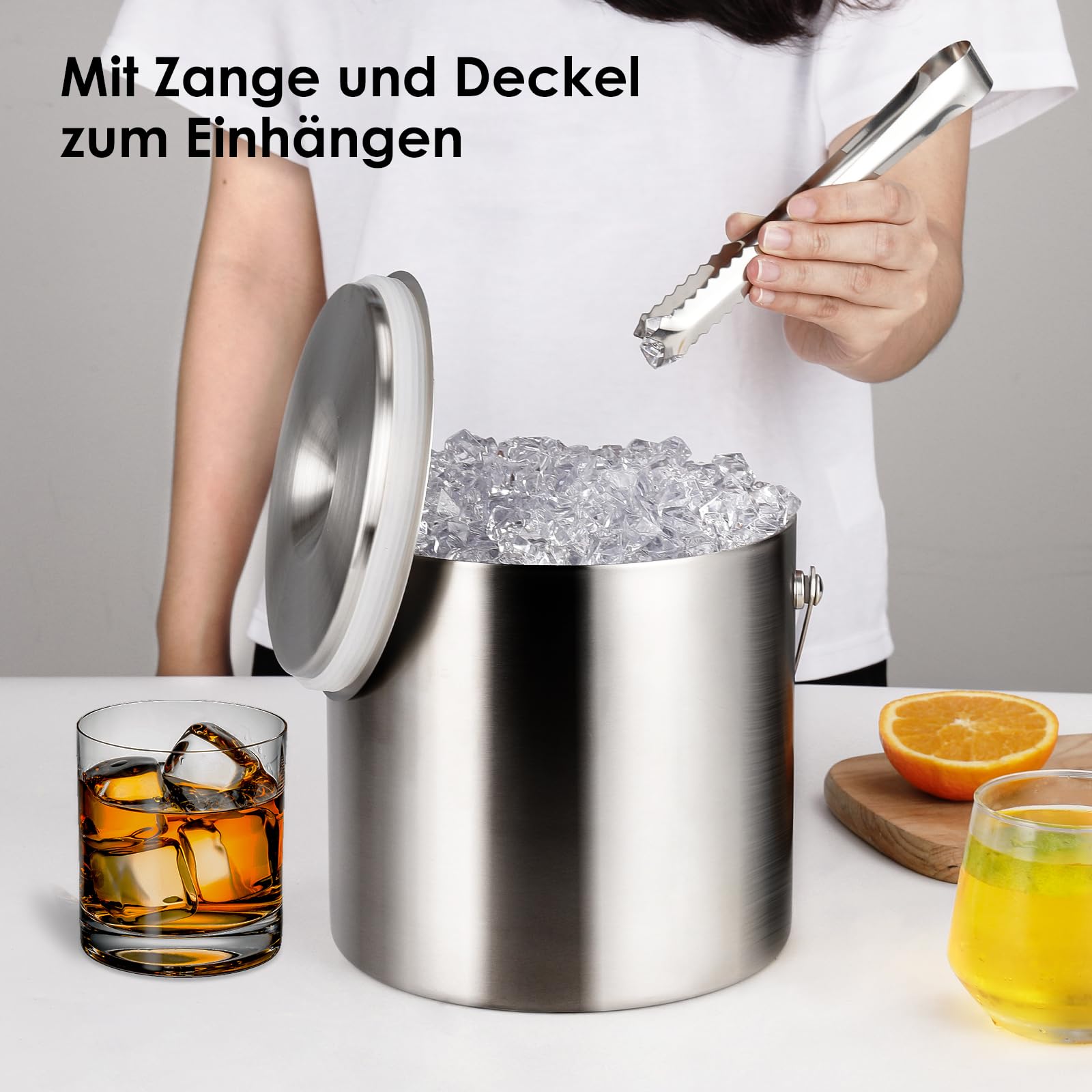 Secchiello Ghiaccio Acciaio Inox 3L Doppia Parete - Con Coperchio Per Champagne E Bibite - Foto 3