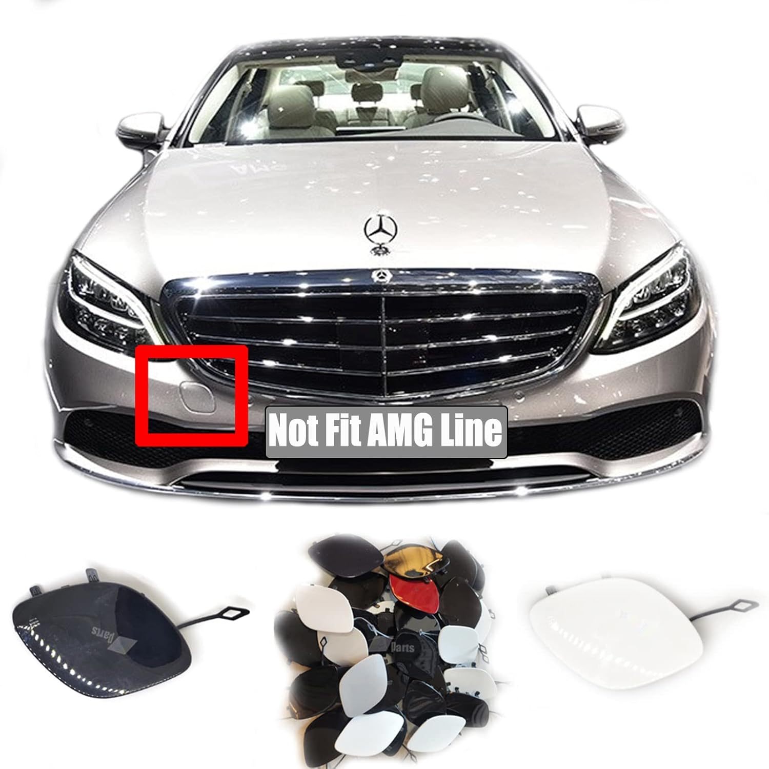 Front Tow Cover for 18-20 Mercedes Benz C V205 Fit C160 C180 C200 C250 C300 C350 C350e C400 C450 C63 Sedan Wagon 2018 2019 2020 Bumper Hook Eye Cap 2058851801