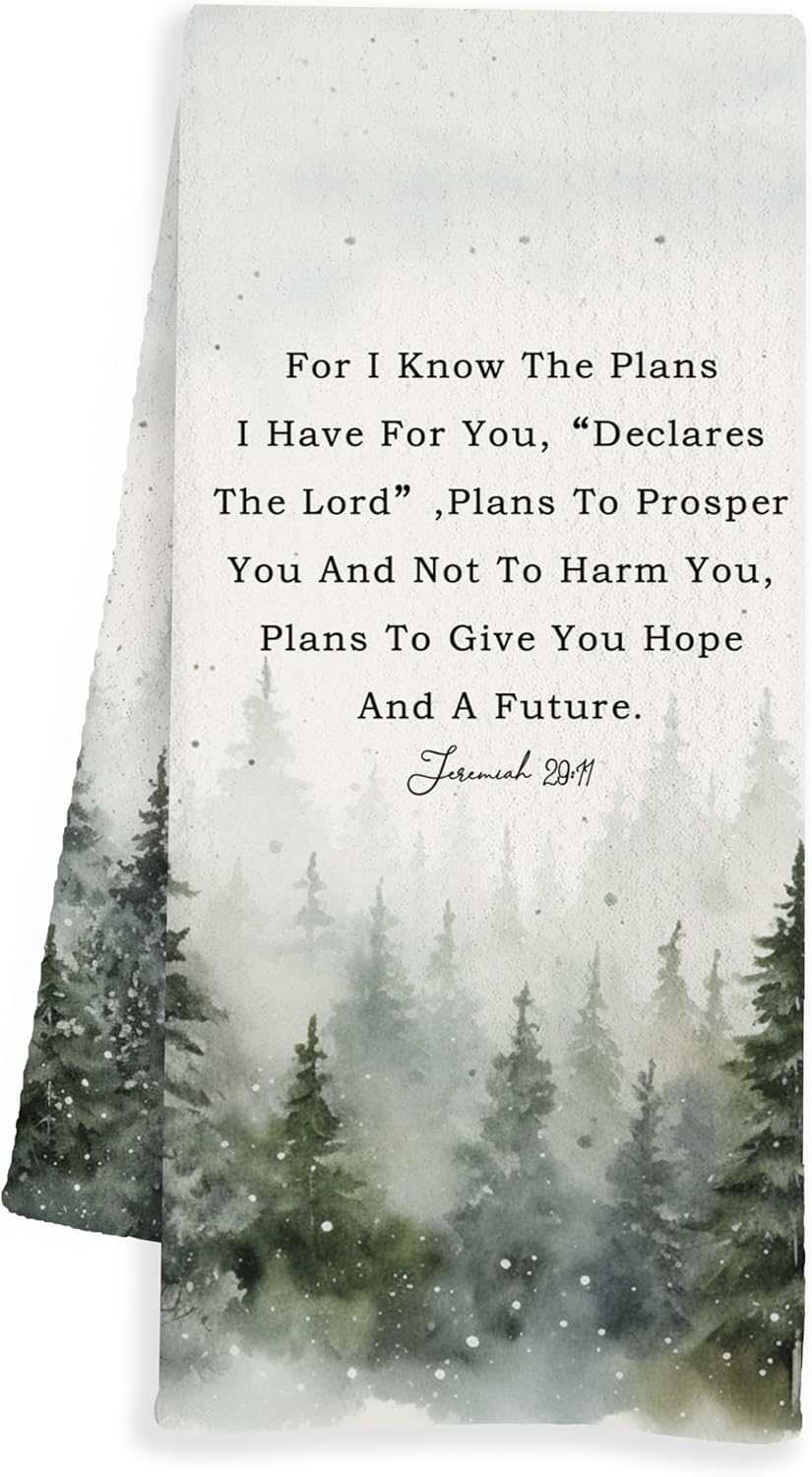 Christian Inspirational Gifts Kitchen Towels, Winter Trees Bible Verses Dish Tea Towels for Kitchen Bar Decor, Christmas Winter Hand Towel for Bathroom Washroom Decor,16x24 Inch