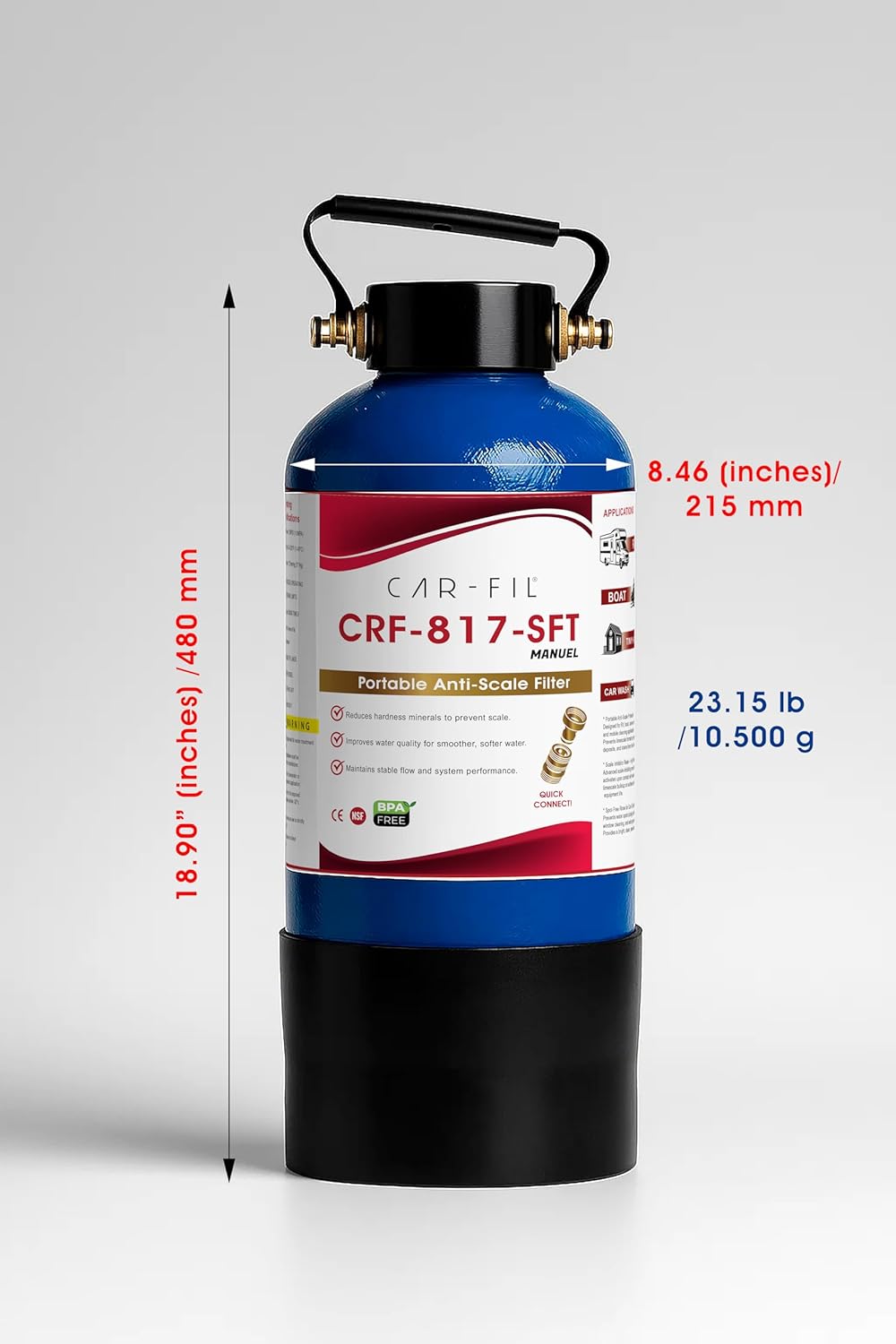 Car-Fil CRF-817-SFT Manual Portable Water Softener Filter – Limescale Reduction