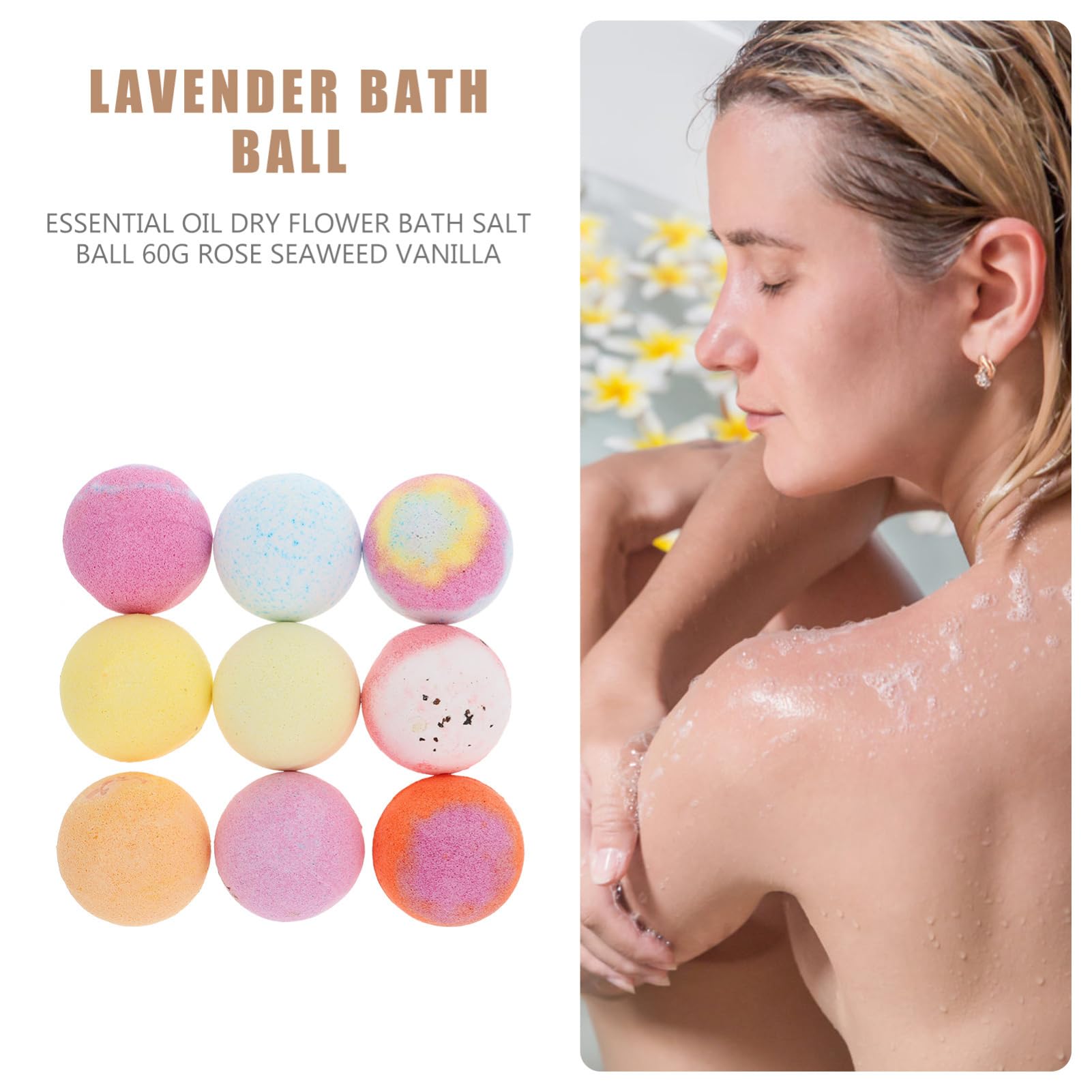 Juego de Bombas de Baño en Bolas 60g, Sal de Baño, 9 Piezas