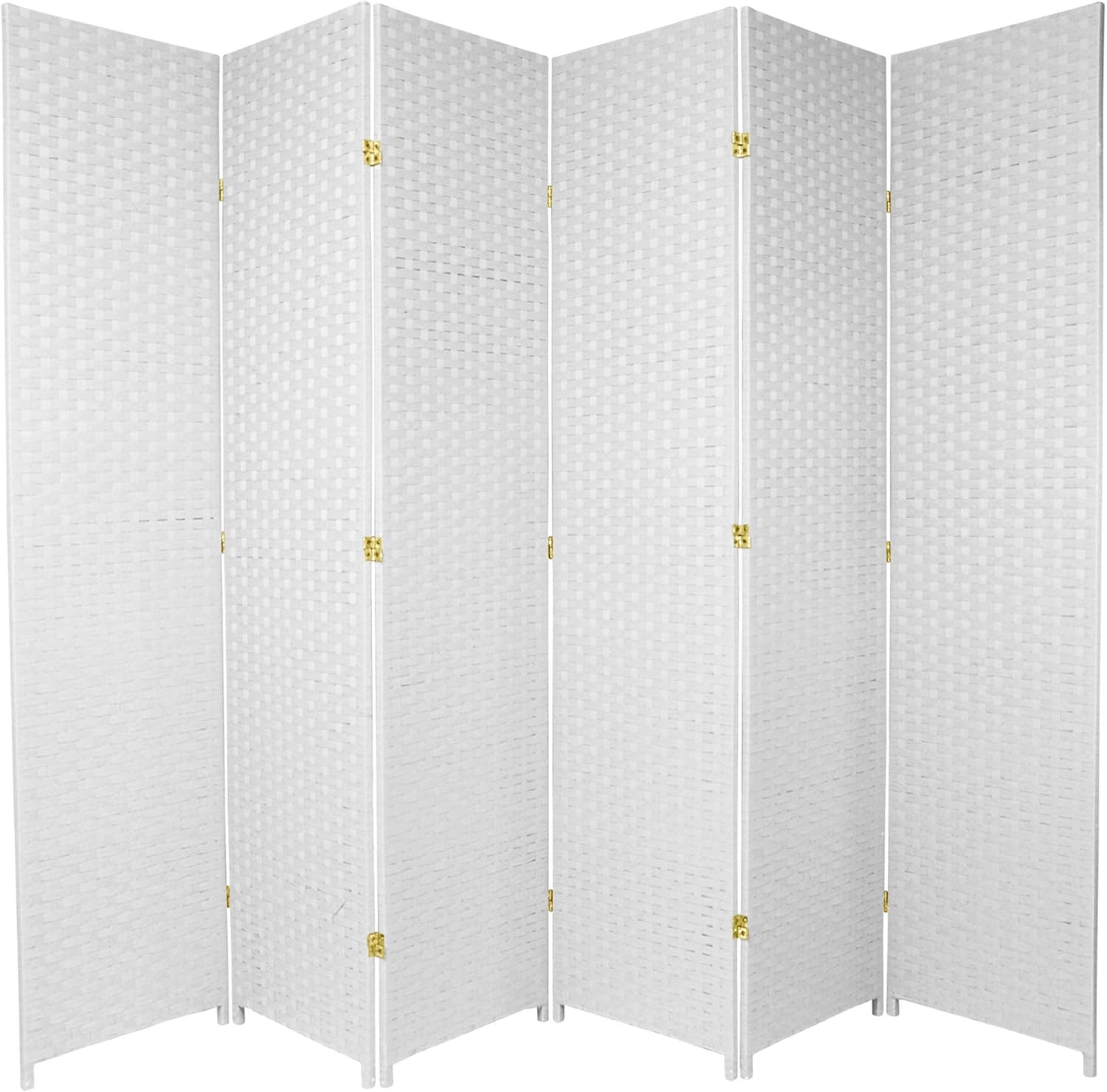 oriental furniture 7 ft. tall woven fiber room divider - white - 6 panel 6 panel white