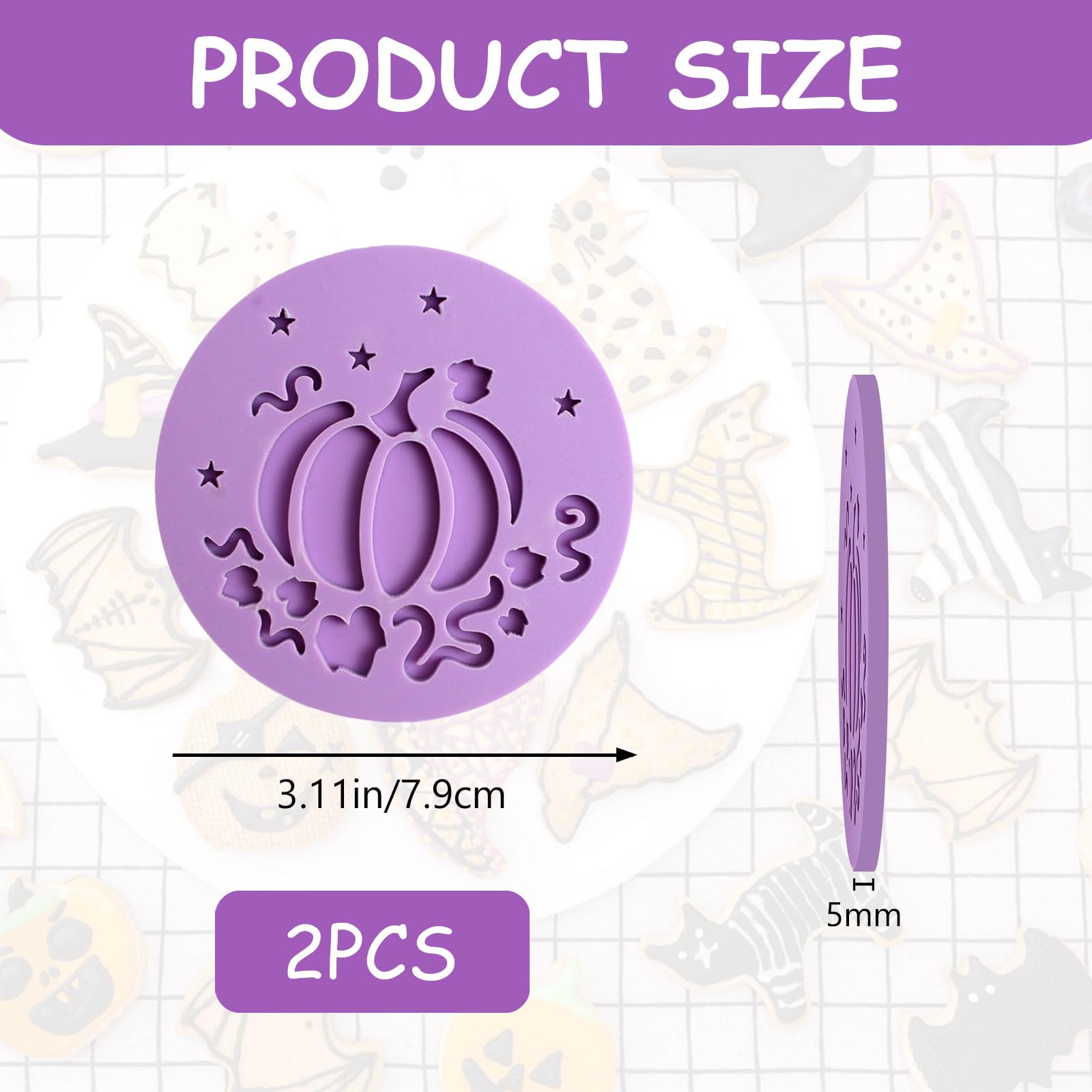 URROMA Happy Halloween Acrylic Mould Cookie Stamp, 4 Pcs 3D Design Fondant Embosser Cookie Molds Cookie Cutters for DIY Baking Cake/Sugar Paste/Cupcake/Chocolate