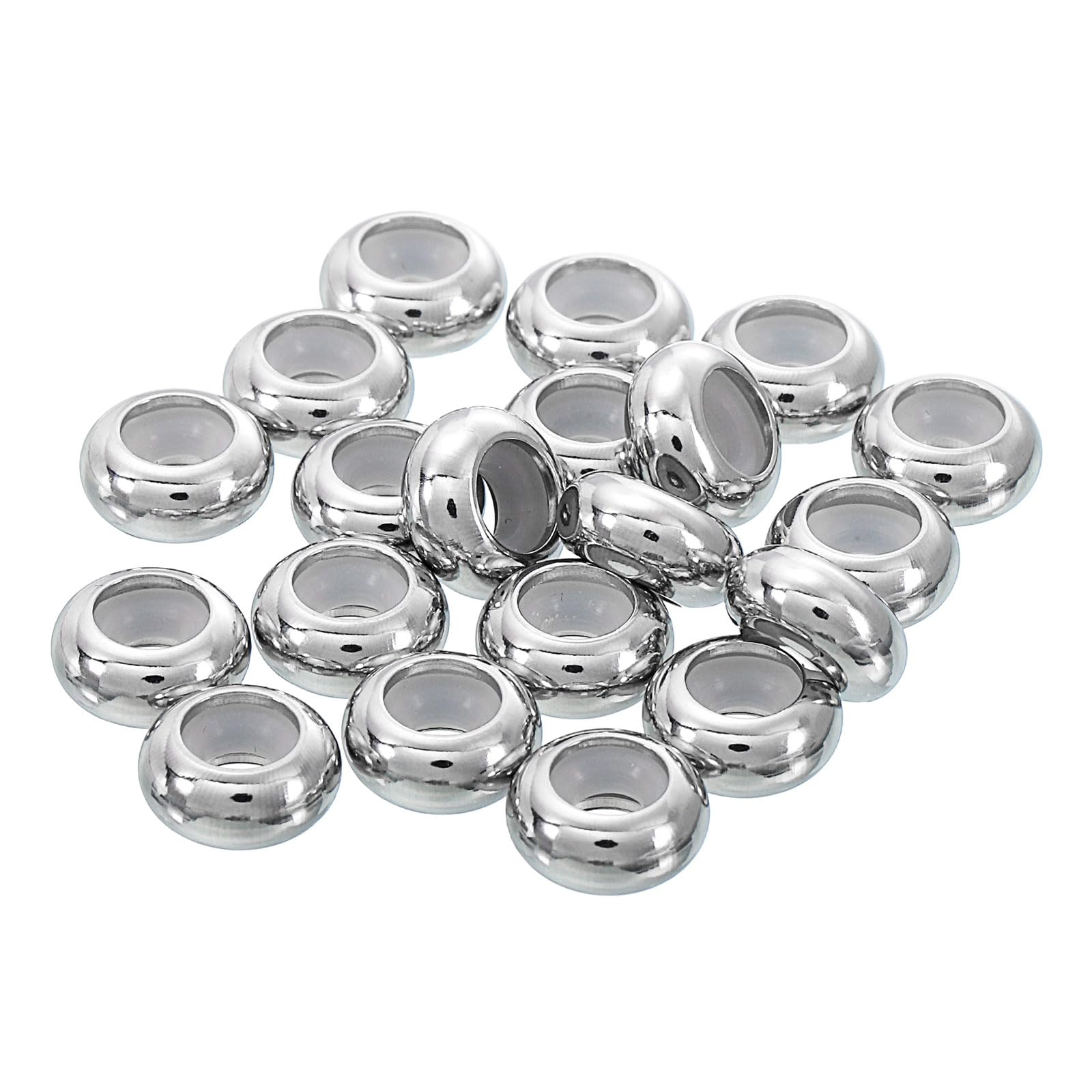 sourcing map 35pcs 10mmx3.5mm Insert Rubber Stopper Position Spacer Beads Stainless Steel Adjustable Slider Beads for Jewelry Bracelet Making Silver