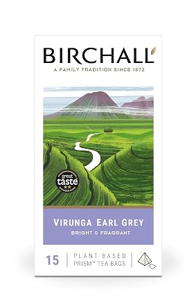 Birchall Tea Bags, Virunga Earl Grey a, Black Tea Bursting with Full Flavour, Perfect Vegan Gifts, 15 Plant-Based Prism Tea Bags