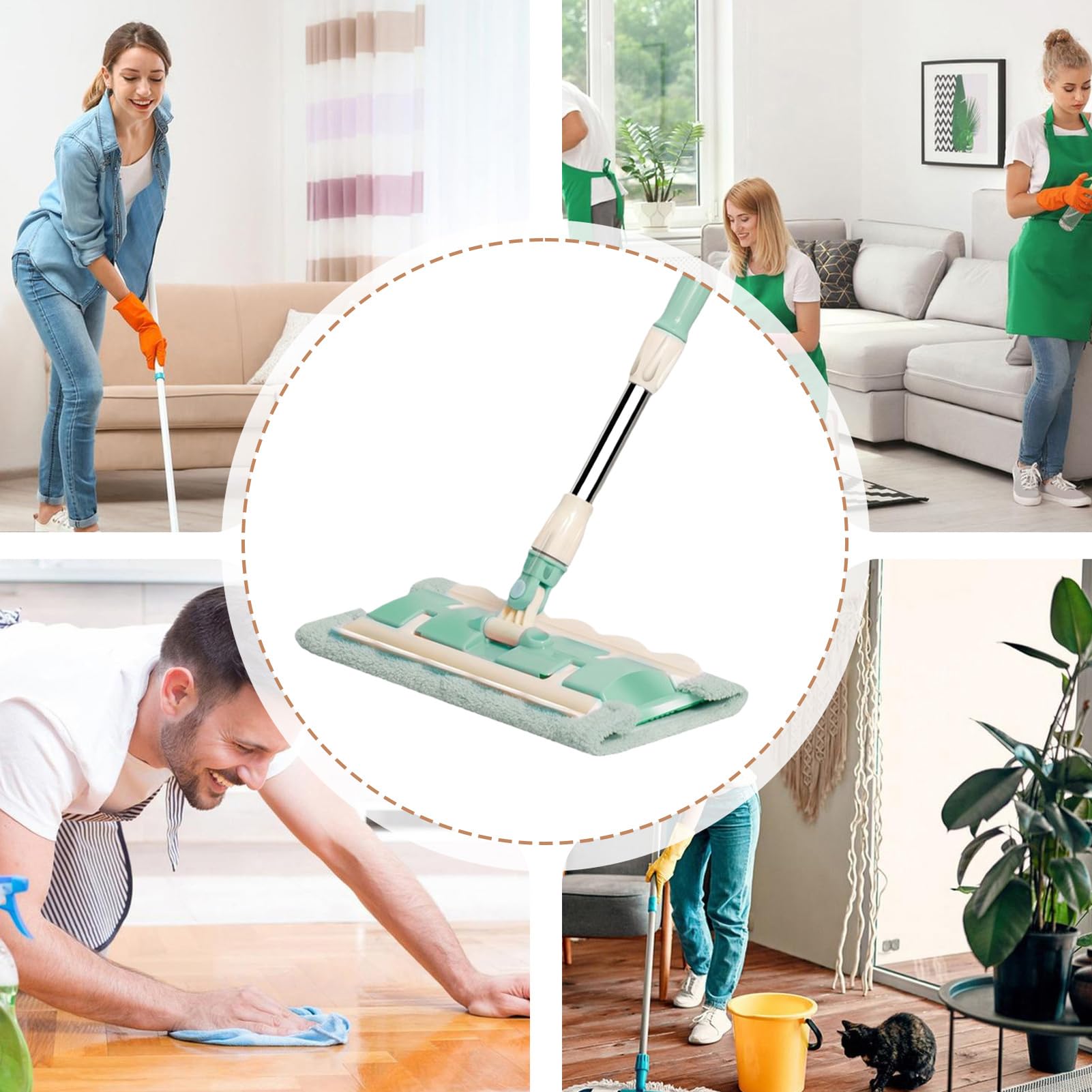 Mopa de Microfibra Pack Limpieza Rápida con 7 Almohadillas y Mango | Mopa Plana Giratoria 360° Mantenimiento Diario Hogar Baño Cocina Tarima Azulejos Grandes Áreas