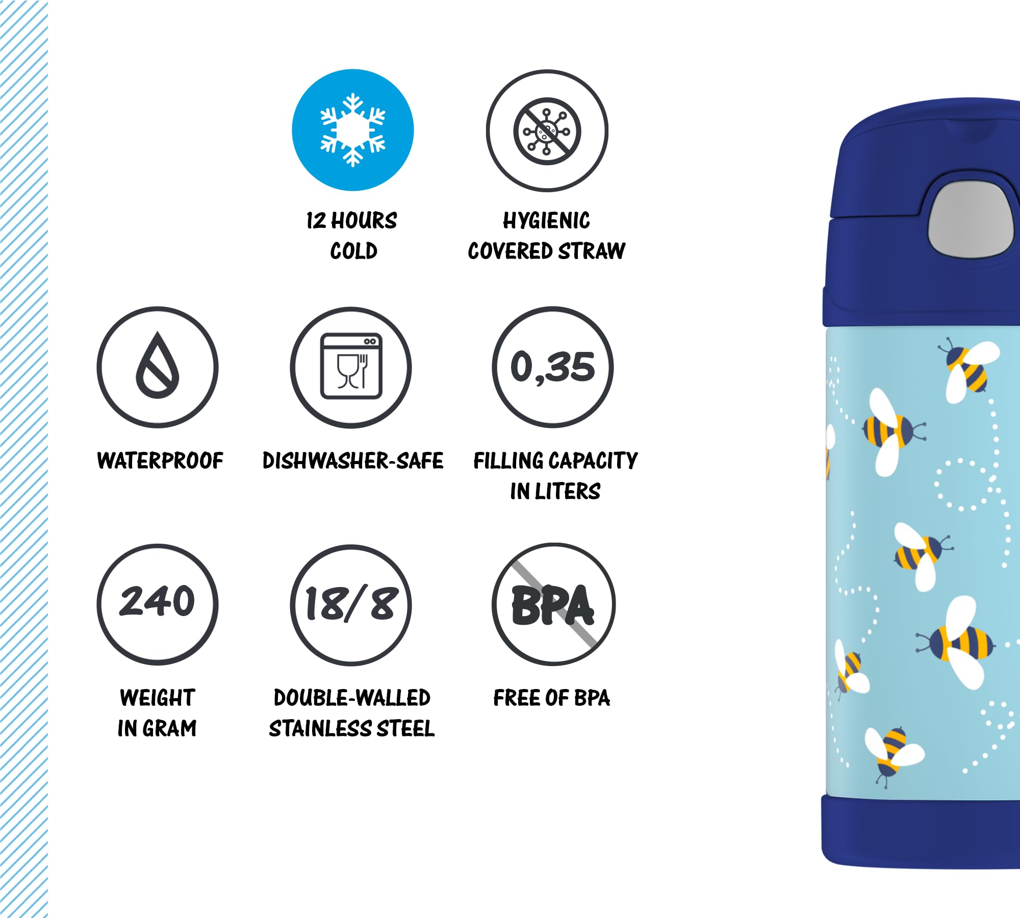 Thermos Funtainer słomkowa butelka pszczoły 0,35 l