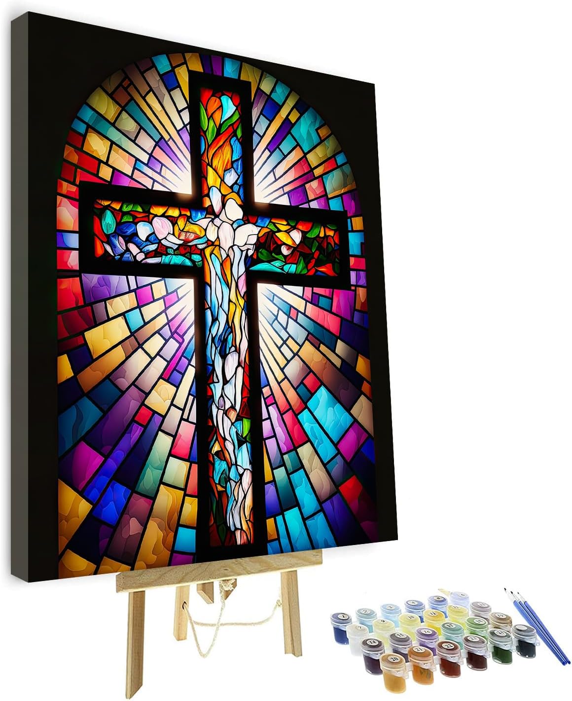 TUMOVO DIY Framed Paint by Numbers for Adults Beginner Jesus Cross Paint by Number Kits on Canvas Christian Acrylic Oil Hand Painting with Brushes Art Crafts for Home 16"x20"