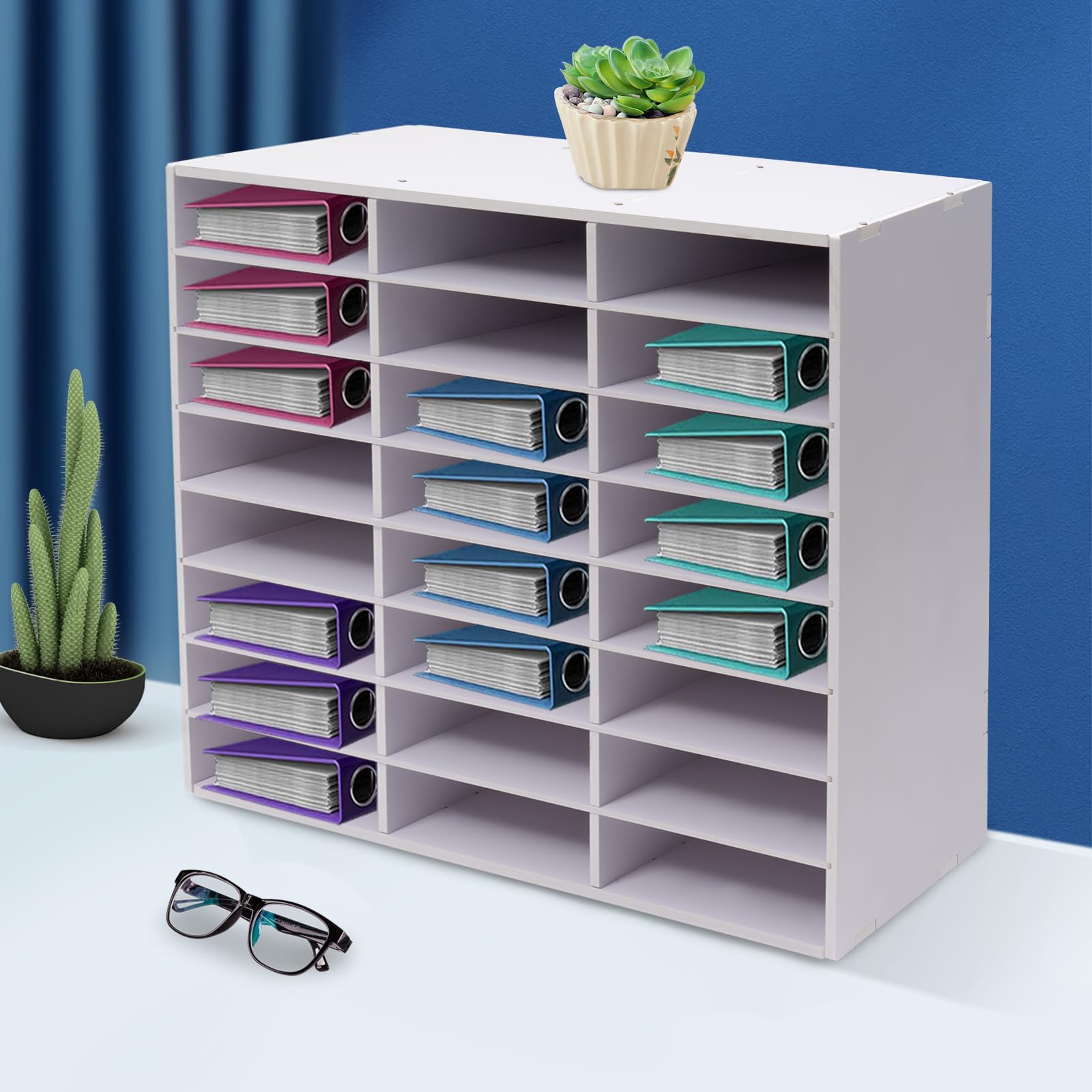 Organisateur de documents à 24 compartiments, 3 colonnes et 8 rangées de papier, blanc, organisateur de lettres et de documents pour bureau, salle de classe et maison