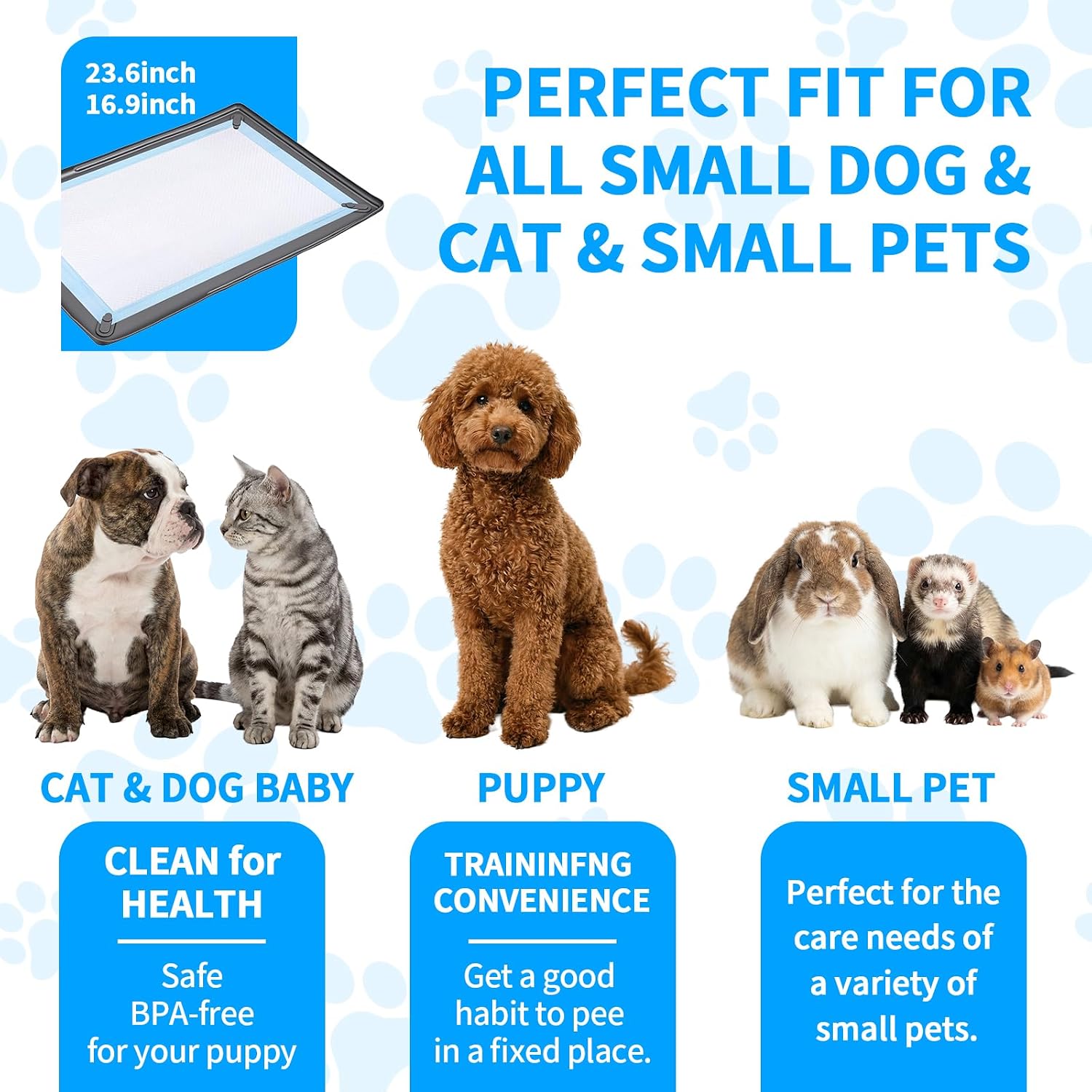 Dog Pee Pad Holder with 4 Magnetic Corner Clips, Silicone Small 17.5x23.5 Inch Silicone Non-Slip Base Puppy Potty Training Tray, Leak-Proof Raised Edge for Home Indoor Floor Wall Protection
