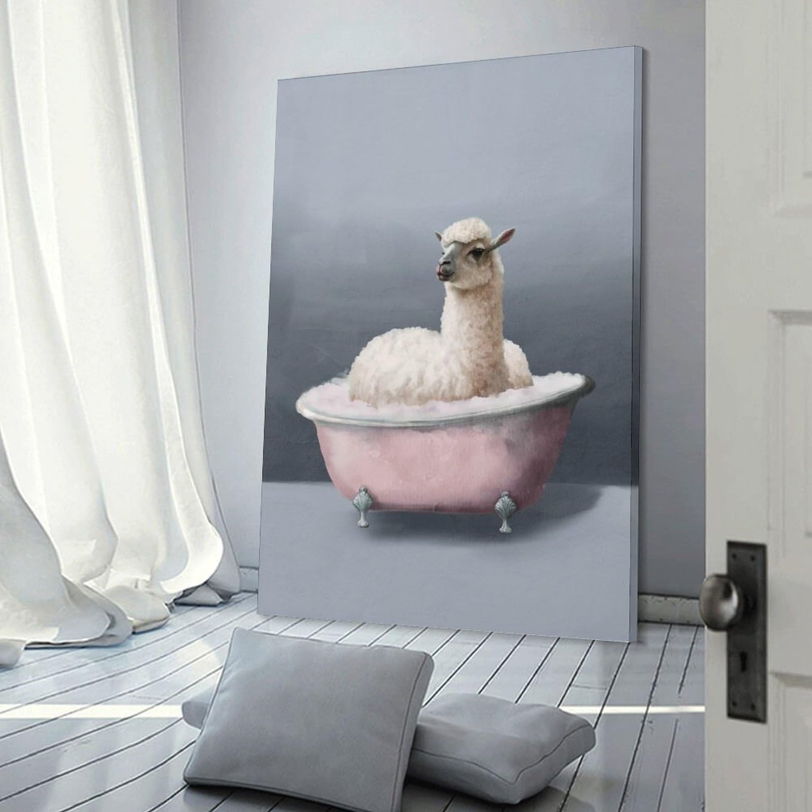 Junmoney Alpaca Bath Time(2) Canvas Wall Decor 12x18inch(30x45cm), for Corridors, Hallways Or Apartment Entries, A Stylish Accent for Home Entrances