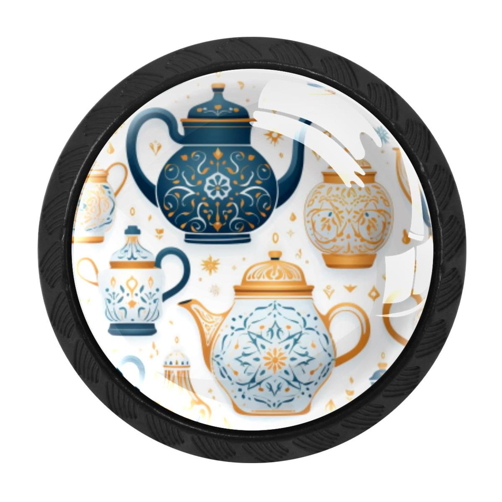 Chenzzzz Multicolored 03 4Pcs Arabian Tea Kettle Dresser Knob Round Glass Drawer Knobs Pulls Cabinet Handle For Home Kitchen Office Bathroom Wardrobe Cupboard