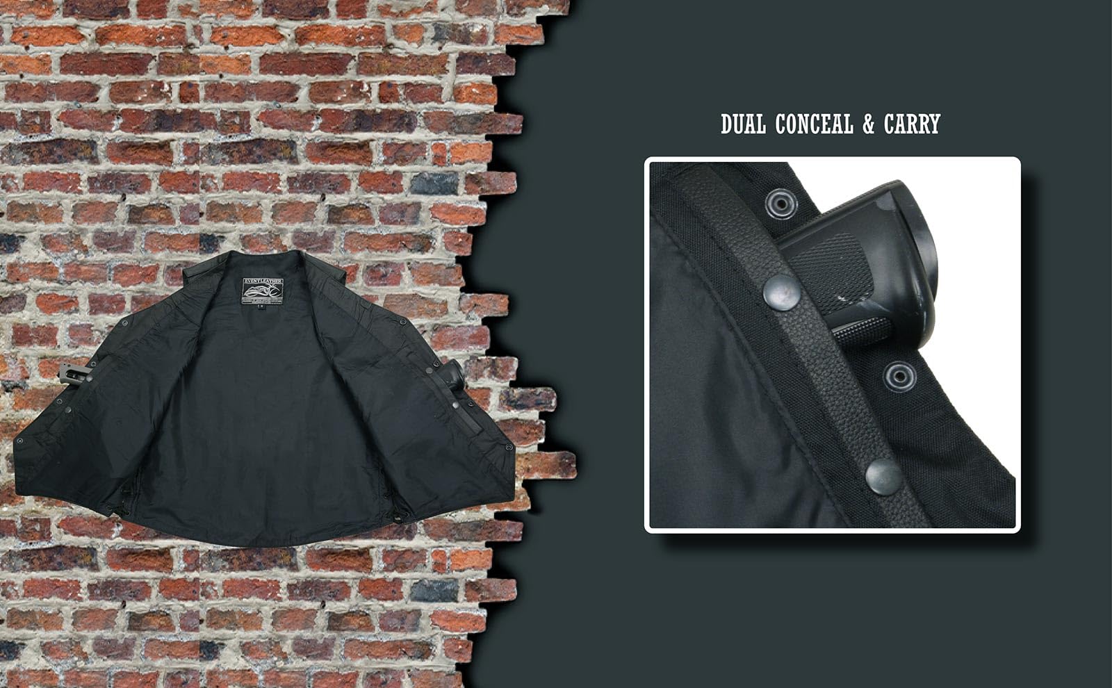 EVENT LEATHER ELM3900 Live to Ride - Chaleco de cuero negro con encaje lateral en relieve Flying Eagle para hombre