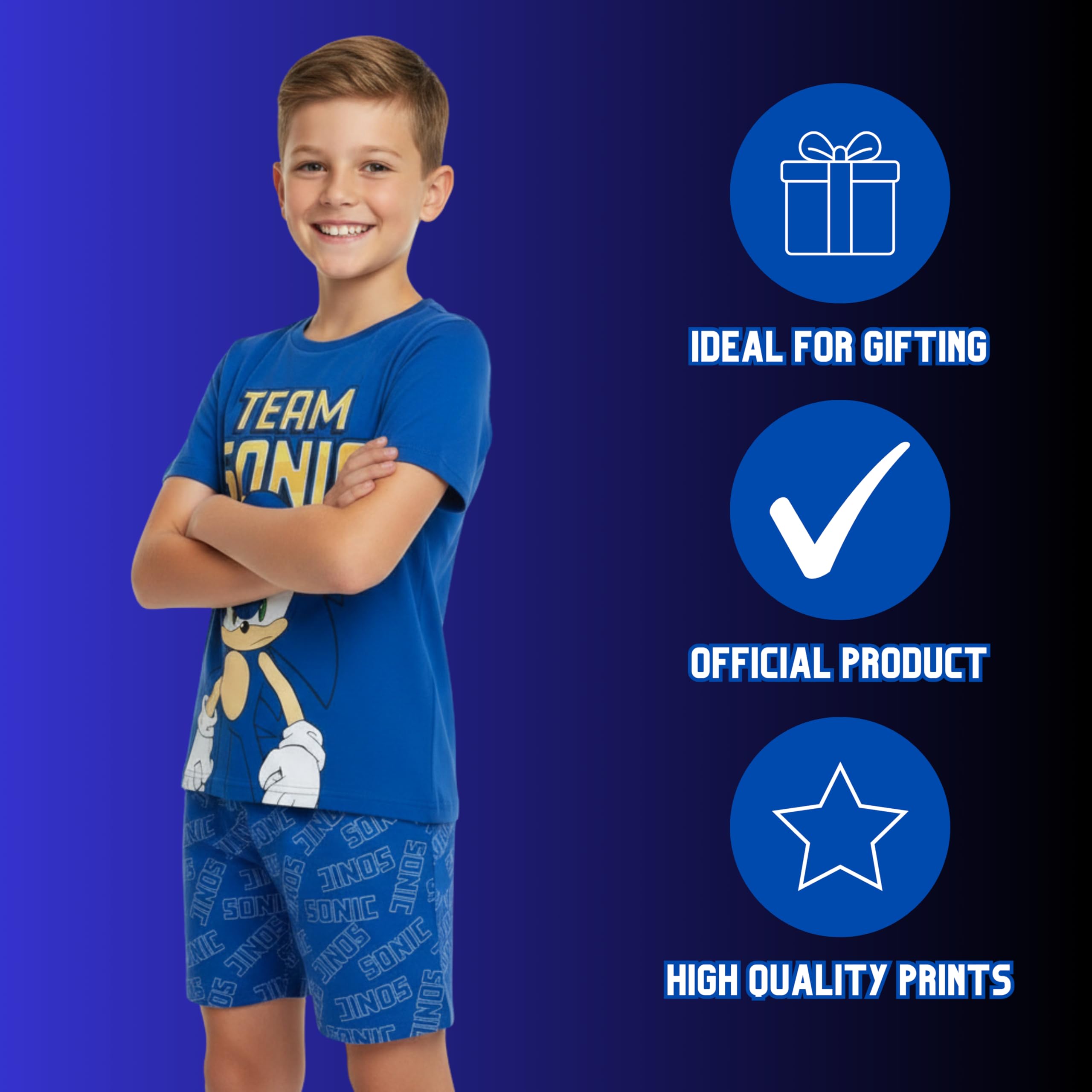 Sonic The Hedgehog Pijamas para Niño, Algodon Suave Camiseta Manga Corta y Pantalon Corto, Tallas 4 a 10 Años
