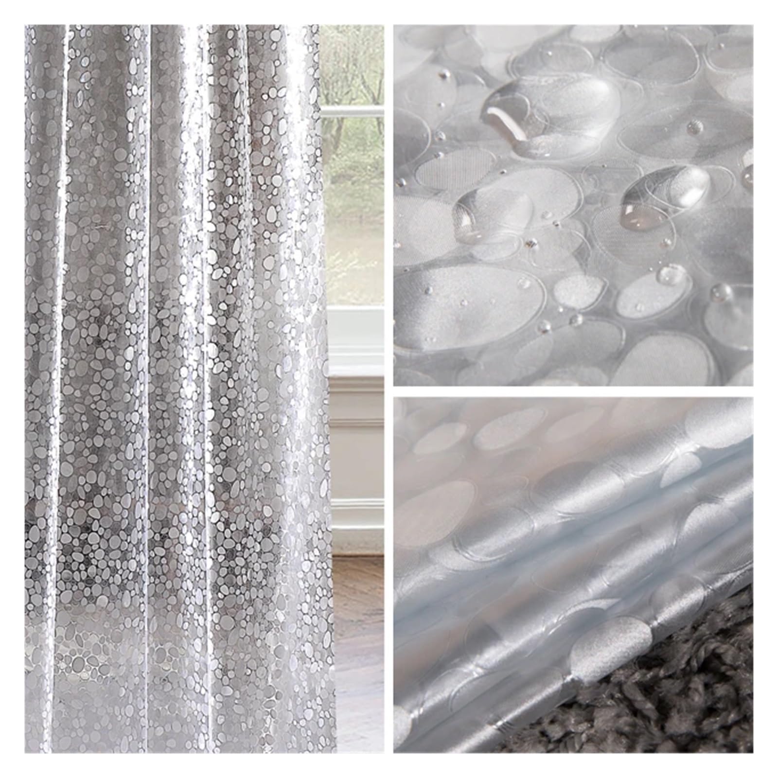 Tende da doccia 180 cm Punto trasparente Tenda bagno in tessuto PVC resistente all'acqua Stile moderno con ganci 71 pollici Semplice quotidiano(W150xH200cm)
