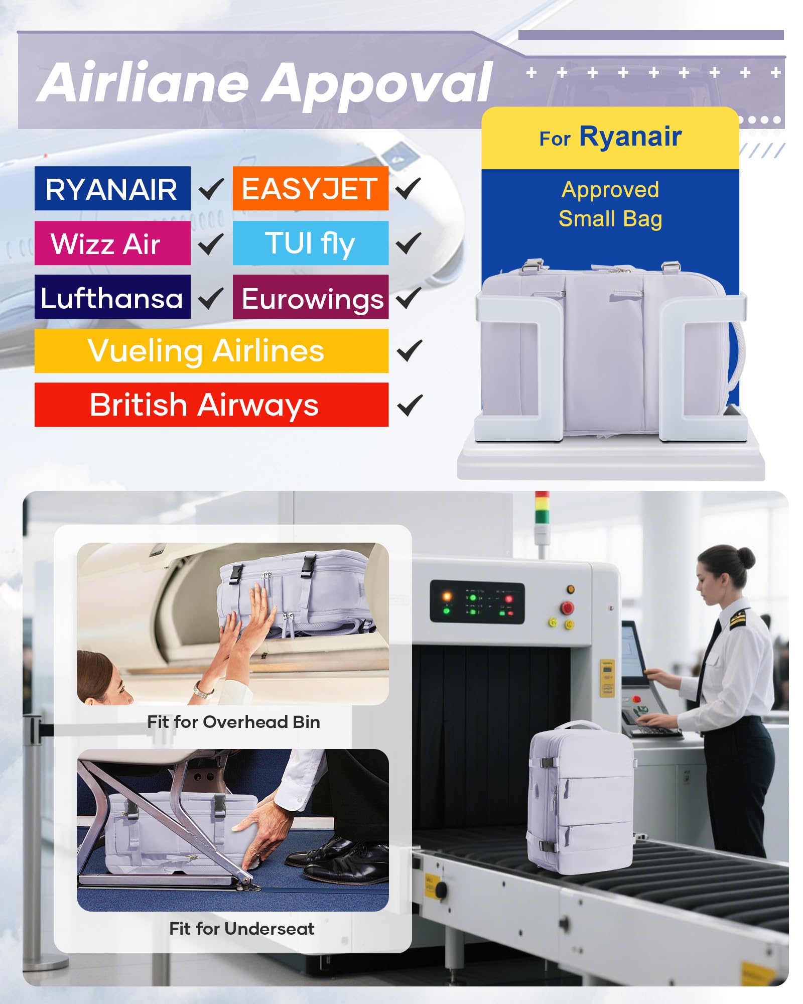 SZLX Zaino Ryanair 40x30x20 Sottovuoto Zaino da Viaggio 40x30x20 Wizzair Donna da escursionismo sportivo impermeabile Zaino Casual Laptop da 14 Pollici con porta di ricarica USB Scomparto per Scarpe