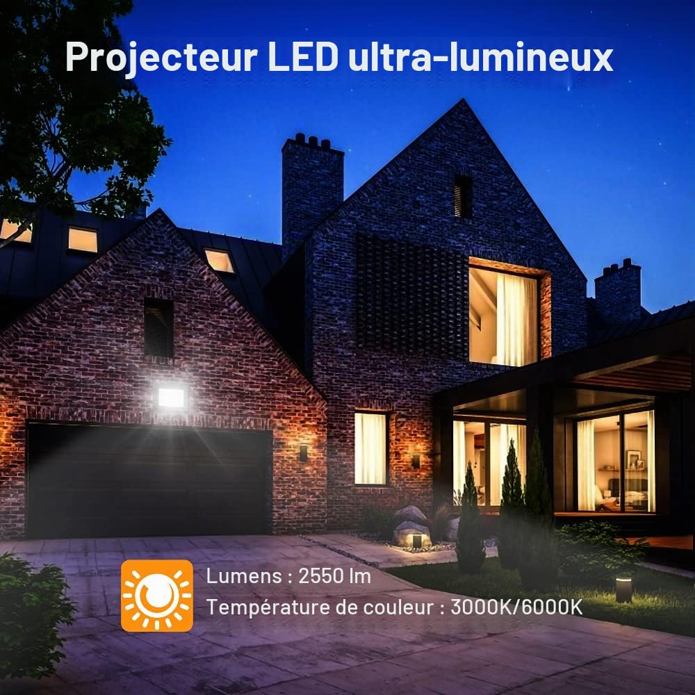 Lospitch 10X d'extérieur pour projecteur à LED 30W, étanche IP66, projecteur de sécurité extérieur blanc chaud 2550LM 3000K, pour la déco de garage de jardin de toit d'entrepôt de cour