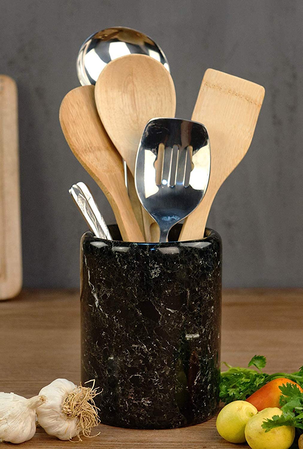 Radicaln Spoon Caddy Countertop Handmade Marble Kitchen Utensils Set Organizer - 4.5x4.5x6.5in (BZ-03)