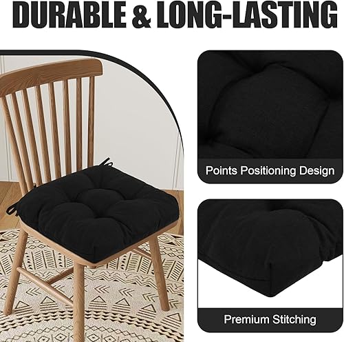 Miniatura 7 de Juego de 6 cojines para sillas de comedor, cojines para sillas de cocina en forma de U, cojines de asiento de taburete de bar con lazos y respaldo