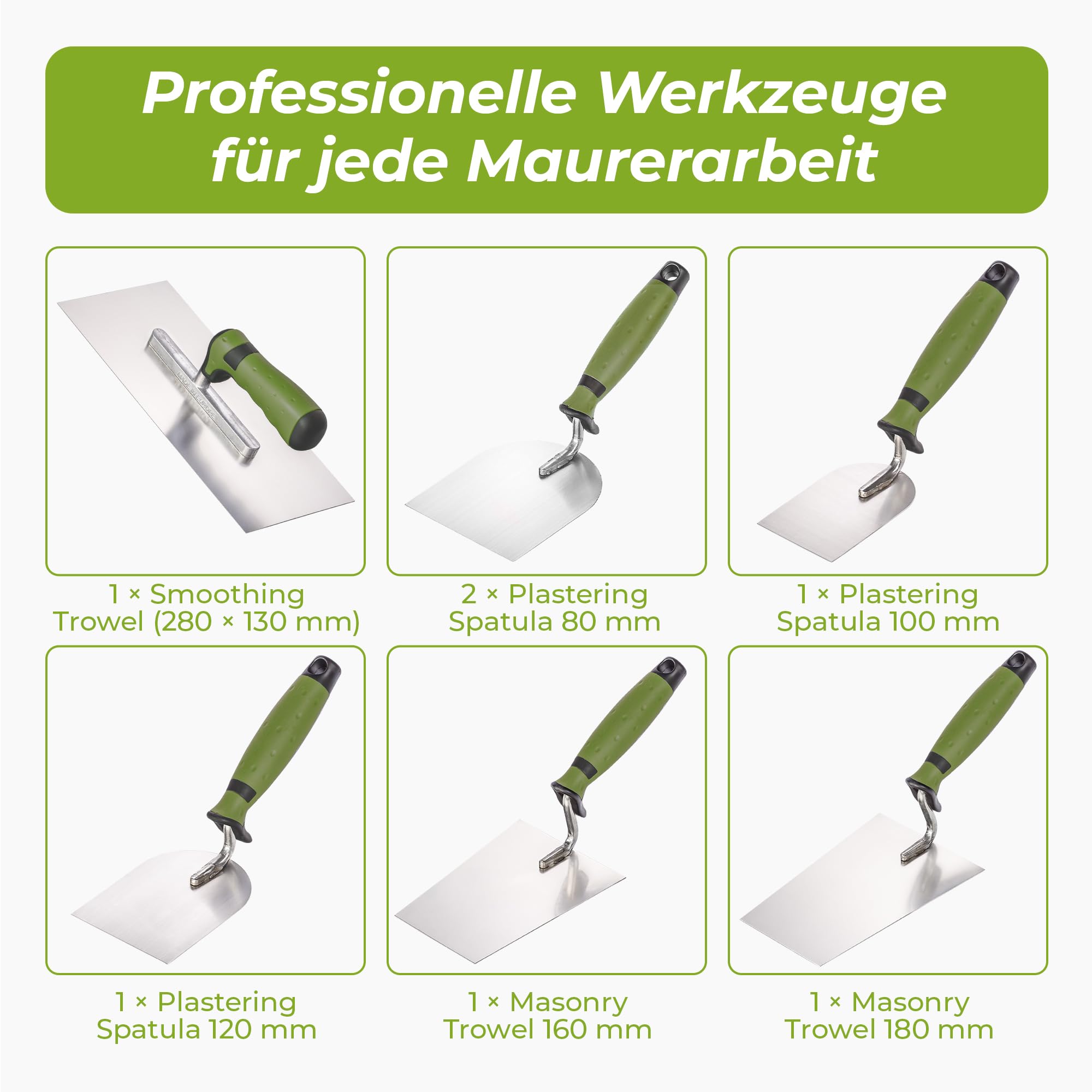 Colorus Profi Maurerkellen Set - Maurer Werkzeug 7 tlg rostfrei Edelstahl | Putzkelle Maurerkellen Set | Maurerwerkzeug Maurerkelle Gipserspachtel Gipserkellen Verputzer Werkzeug Set Maurer