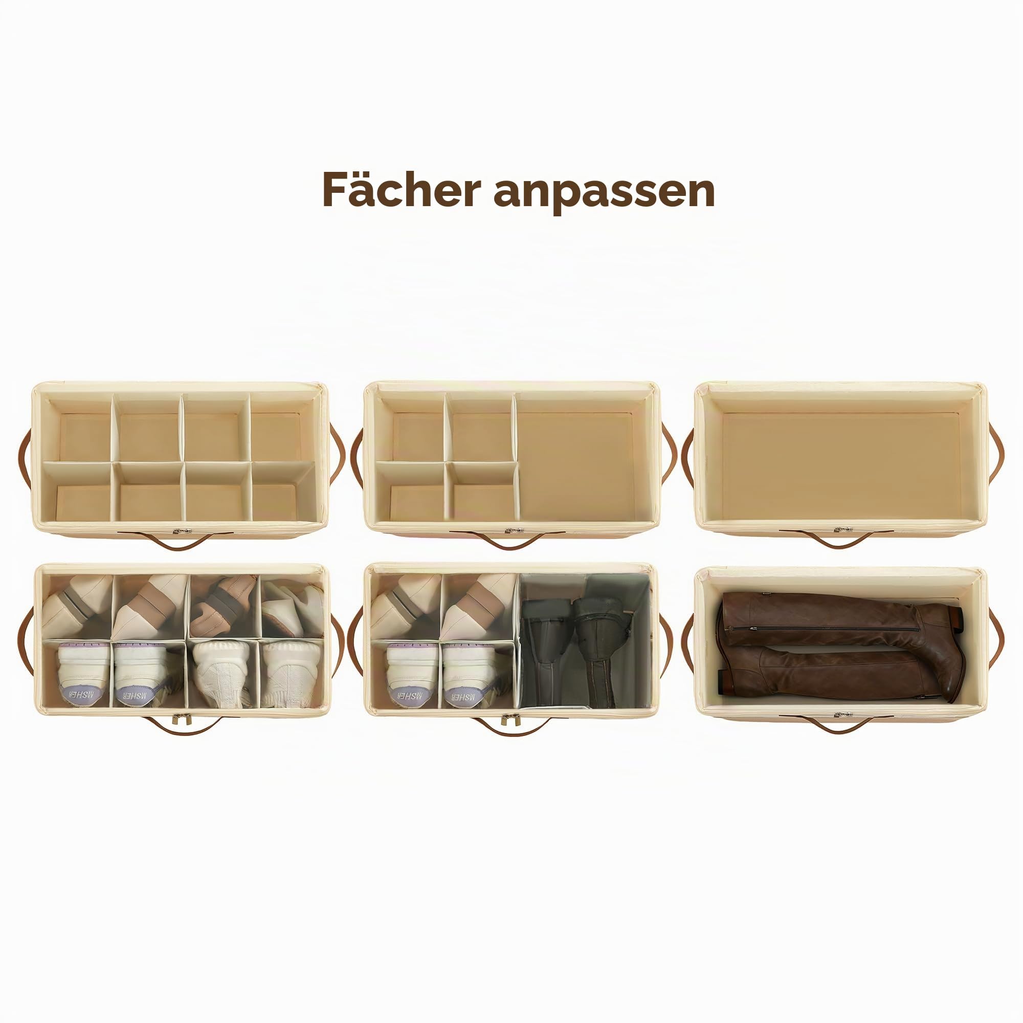Varhomax Schuhorganizer-Box für Schrank | Stoff-Aufbewahrungsbox mit verstellbaren Trennwänden & transparenter Abdeckung (Braun-Klein-1 Packung)