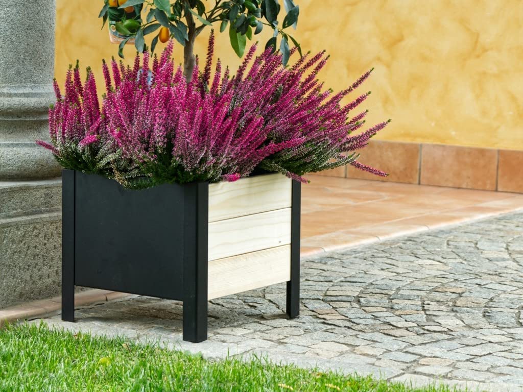 Jardinière lavande bois et métal 36x36 cm : fini les bacs qui pourrissent au jardin