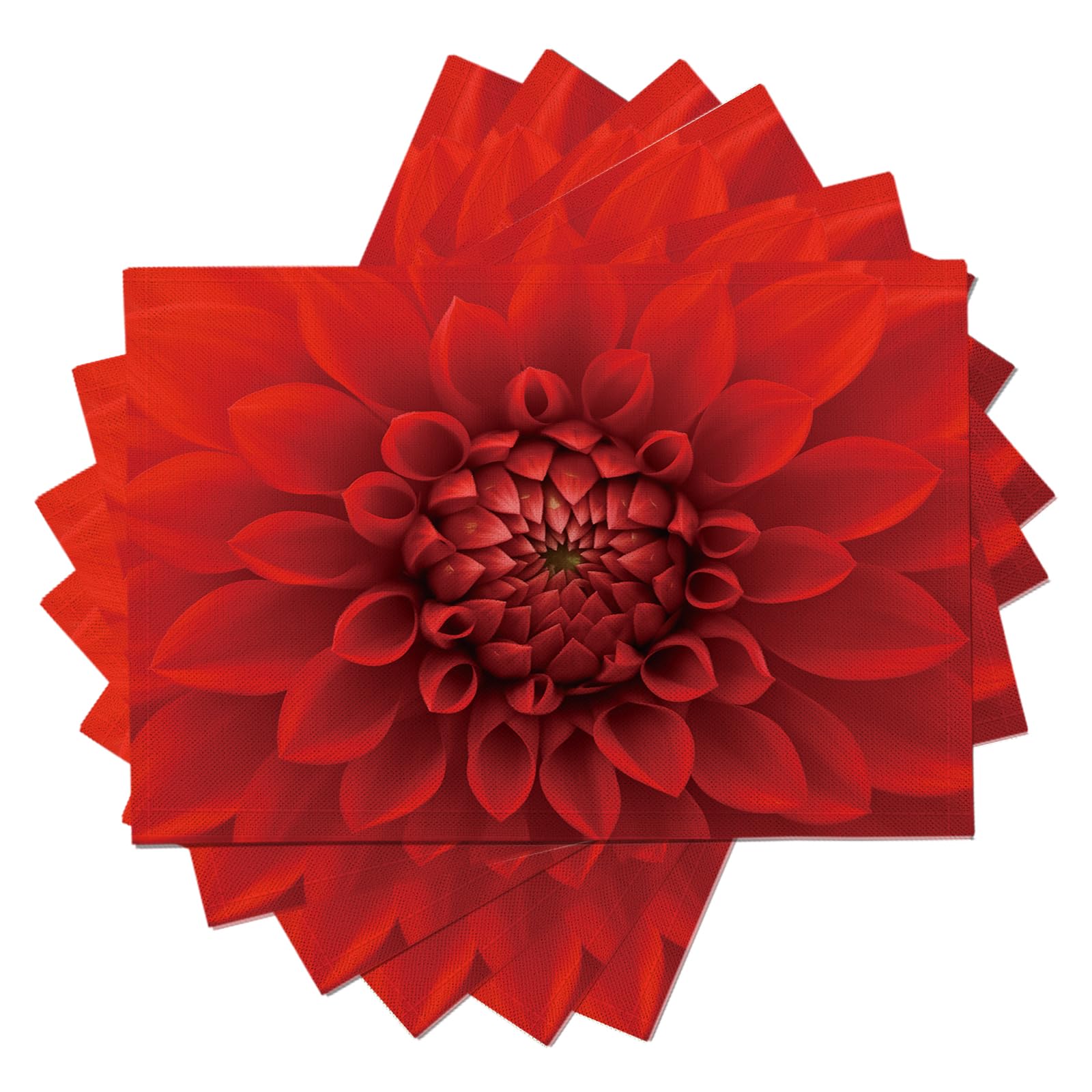 Set di 8 Tovagliette Americane Lavabili Cotone Lino Arte - Tovaglietta Americana Resistenti al Calore Durevole Petali di dalia rossa - per Colazione Pranzo 30×45 cm