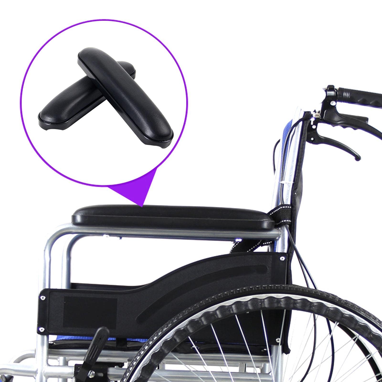 perfk Reposabrazos para silla de ruedas Cojín de esponja Codo Almohada de repuesto Soporte para brazos Cuero resistente Negro Silla Reposabrazos, B