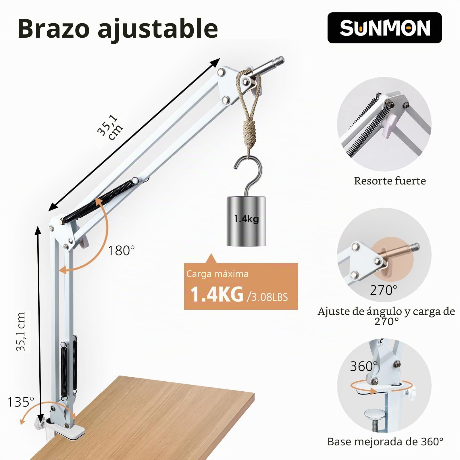 SUNMON HyperX SoloCast Brazo de Micrófono Blanco, Soporte de Micrófono con Filtro Pop, Mejora la Calidad del Sonido, Brazo de Microfono Adecuado para Juegos, Transmisión en Vivo, Grabación