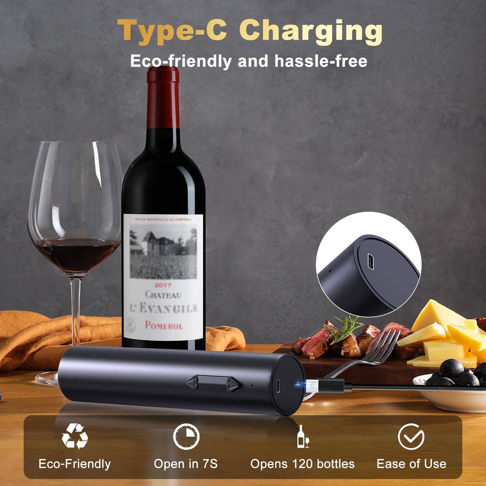 Marchpower Cavatappi Elettrico Ricaricabile 2 in 1 Apribottiglie con Taglierino per Vino