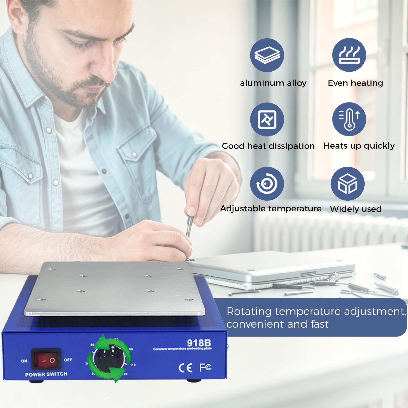 Stacja grzewcza 450 W, 7 cali LCD, elektryczny lutowanie wstępne, stała temperatura 60-120℃ ekran LCD separator maszyna do napraw, laboratorium do naprawy, laboratorium dla majsterkowiczów